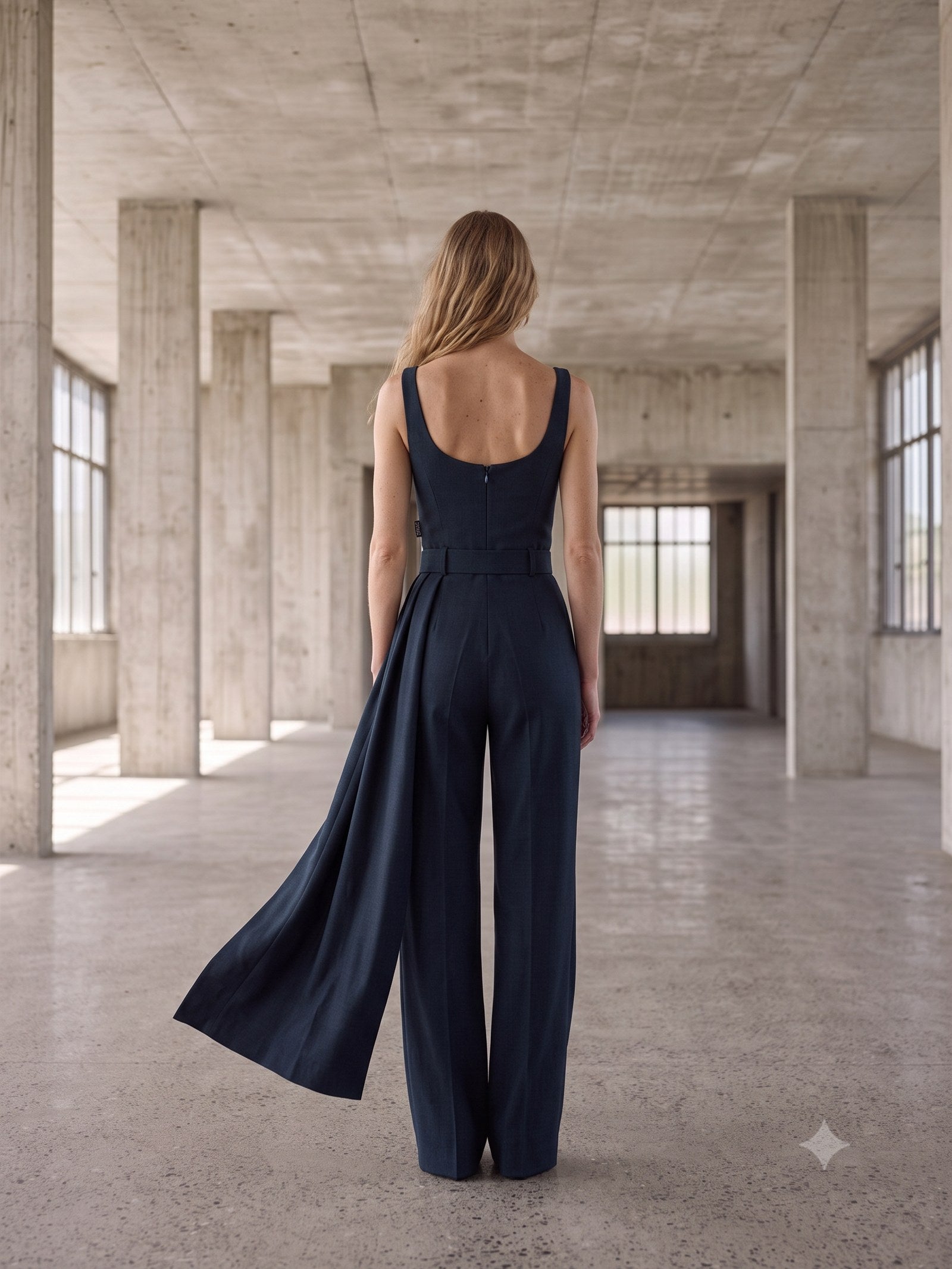 Line Wide-Leg Wool Trouser in Ink, back