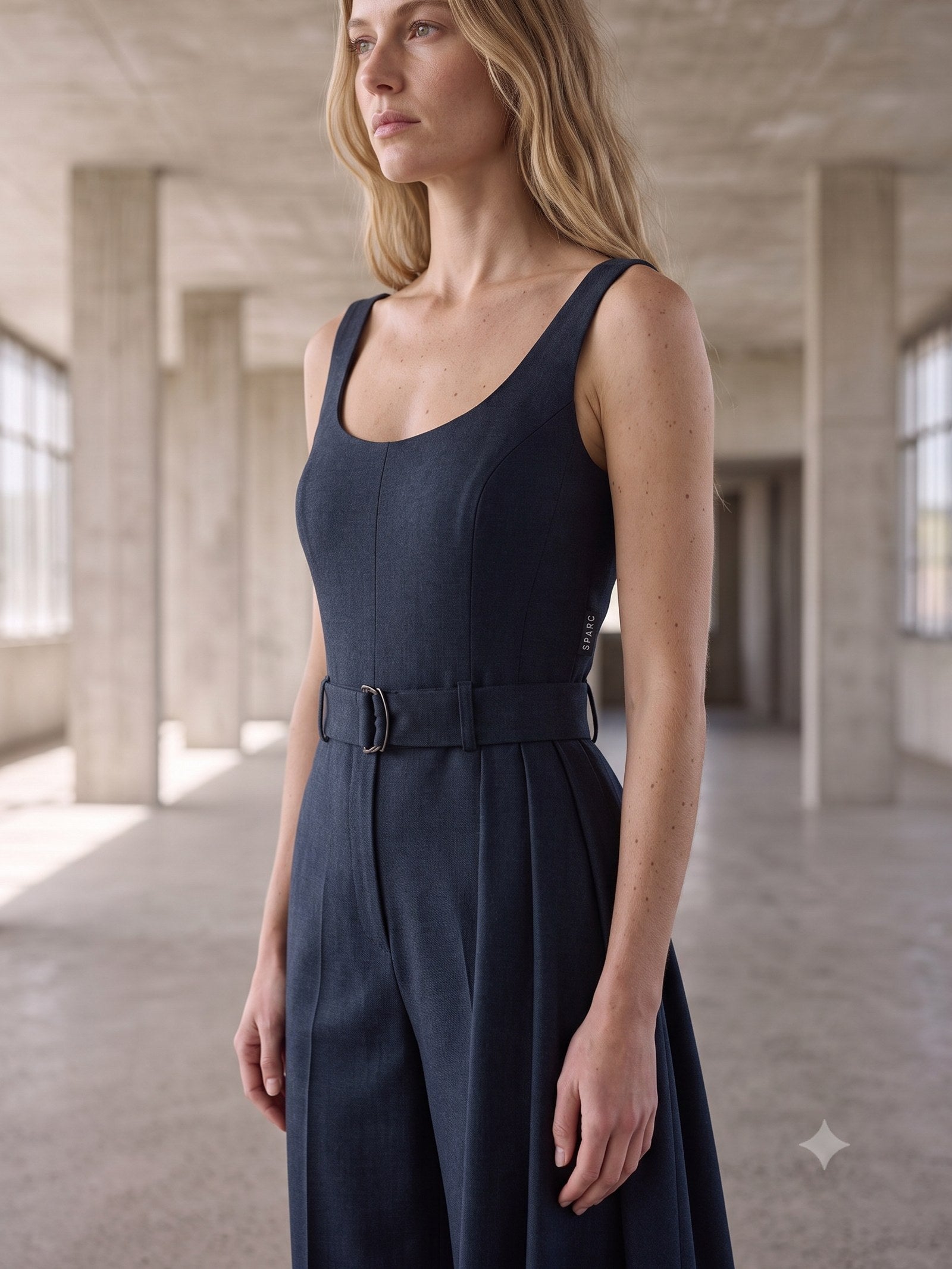 Line Wide-Leg Wool Trouser in Ink, detail