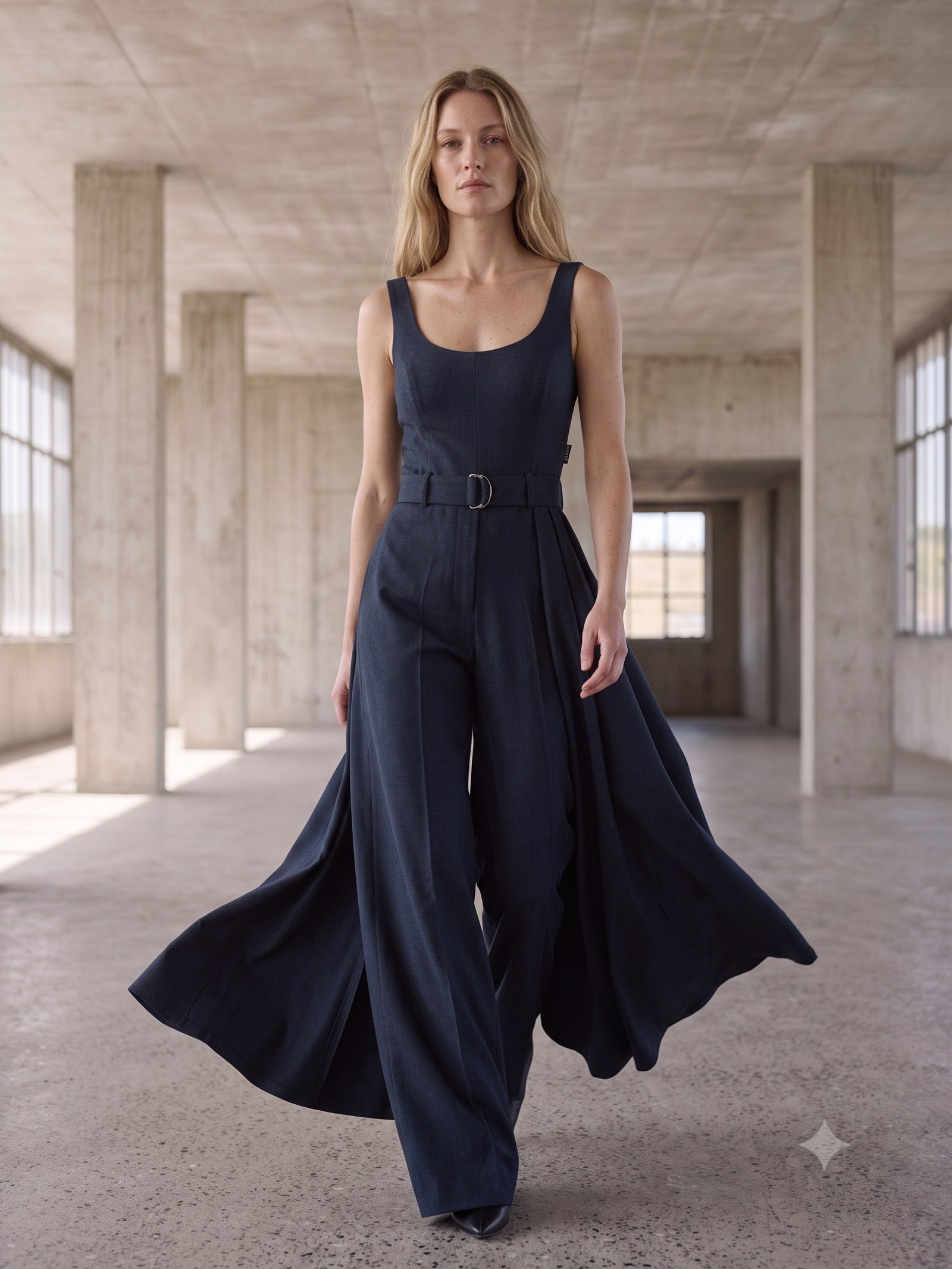 Line Wide-Leg Wool Trouser in Ink, in motion
