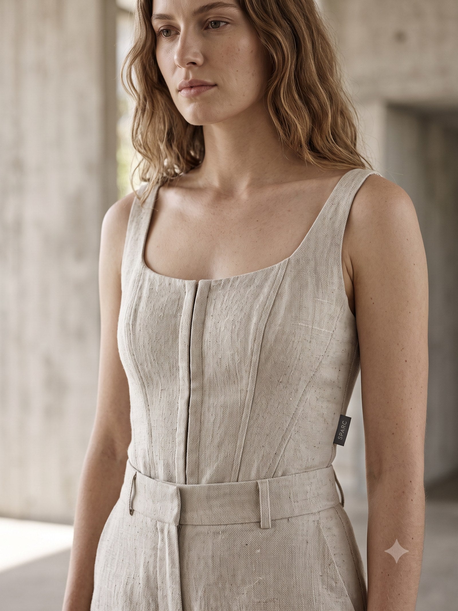 Line Wide-Leg Wool Trouser in Oat, detail
