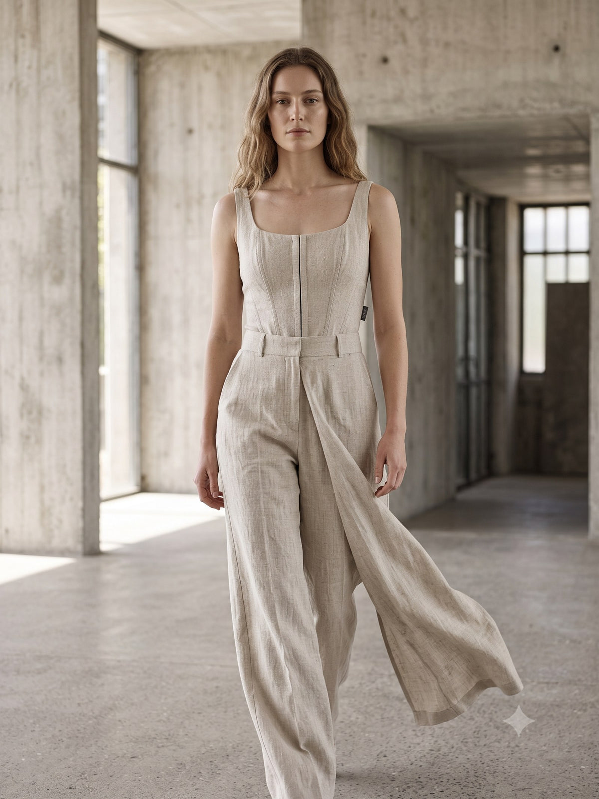 Line Wide-Leg Wool Trouser in Oat, in motion