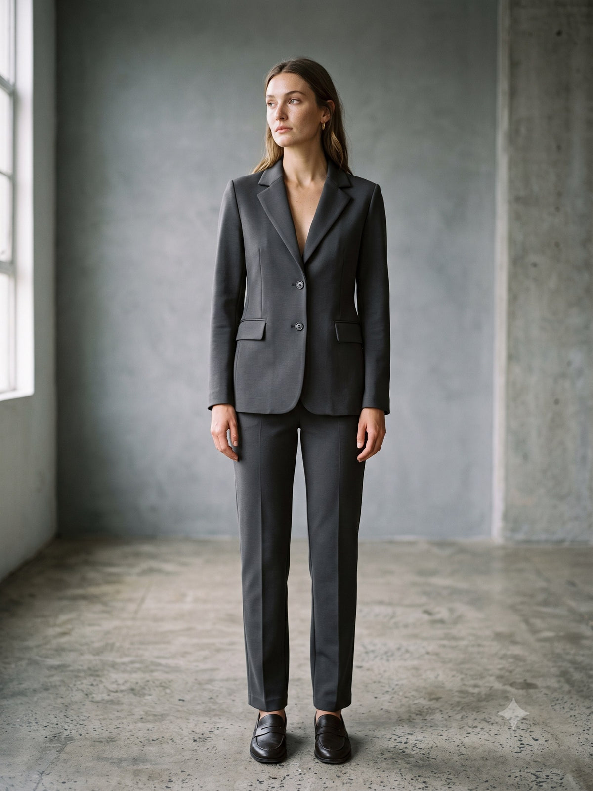 Lintel Ponte Suit Set in Charcoal Marle, front