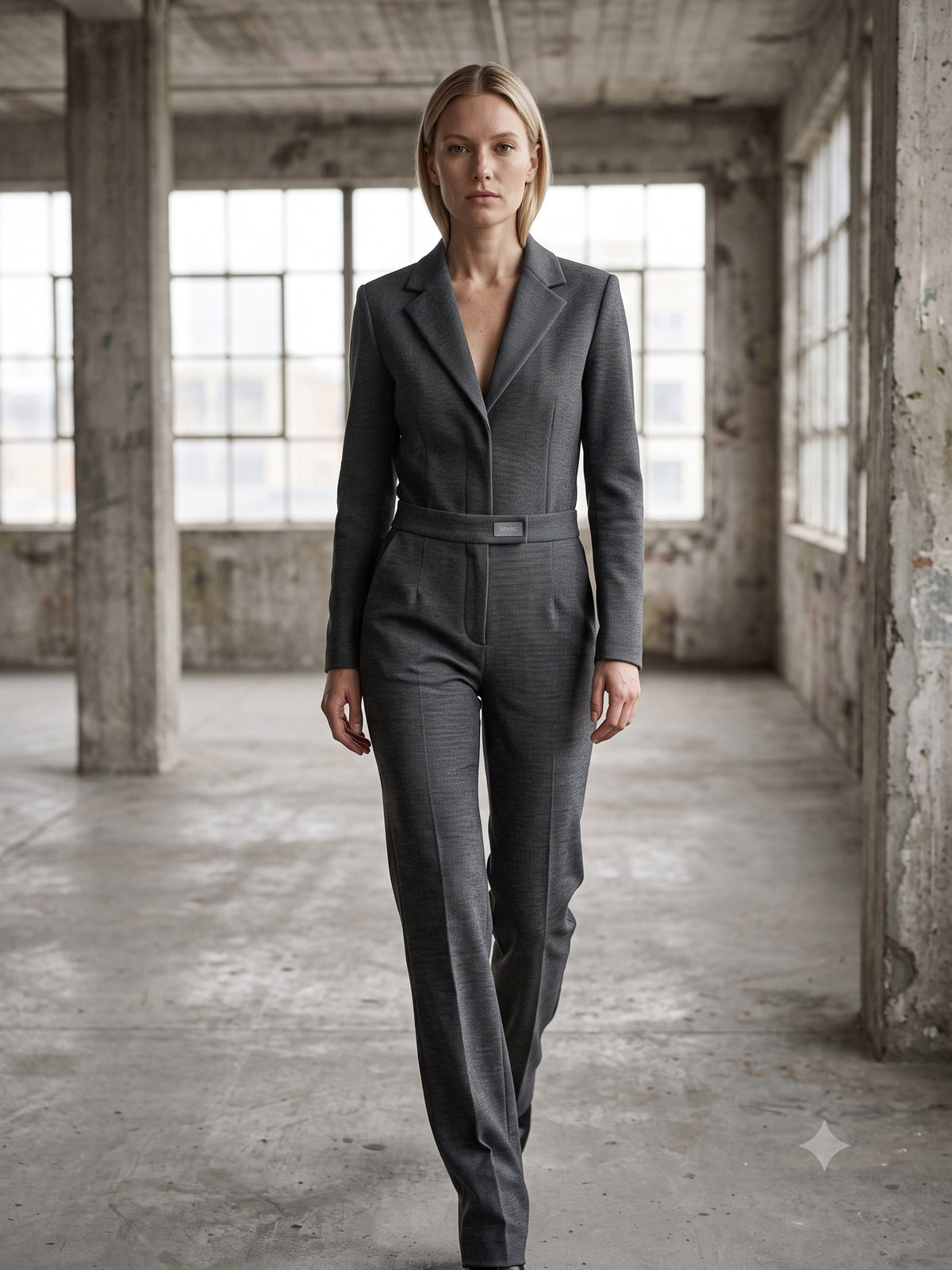 Lintel Ponte Suit Set in Charcoal Marle, in motion