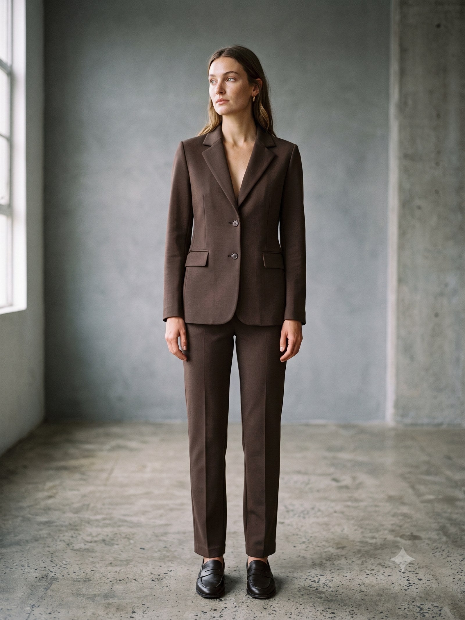Lintel Ponte Suit Set in Chocolate, front