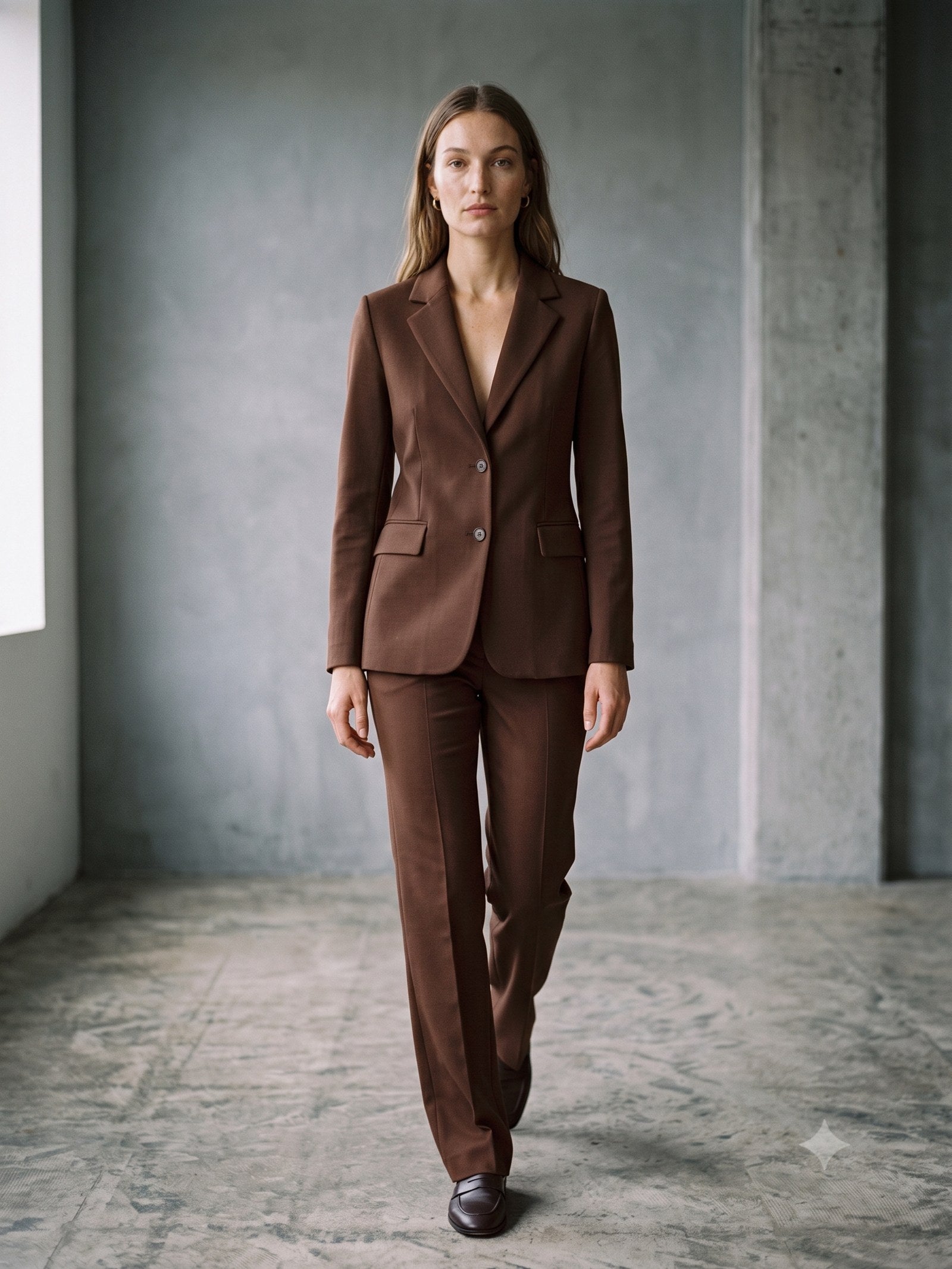 Lintel Ponte Suit Set in Chocolate, in motion