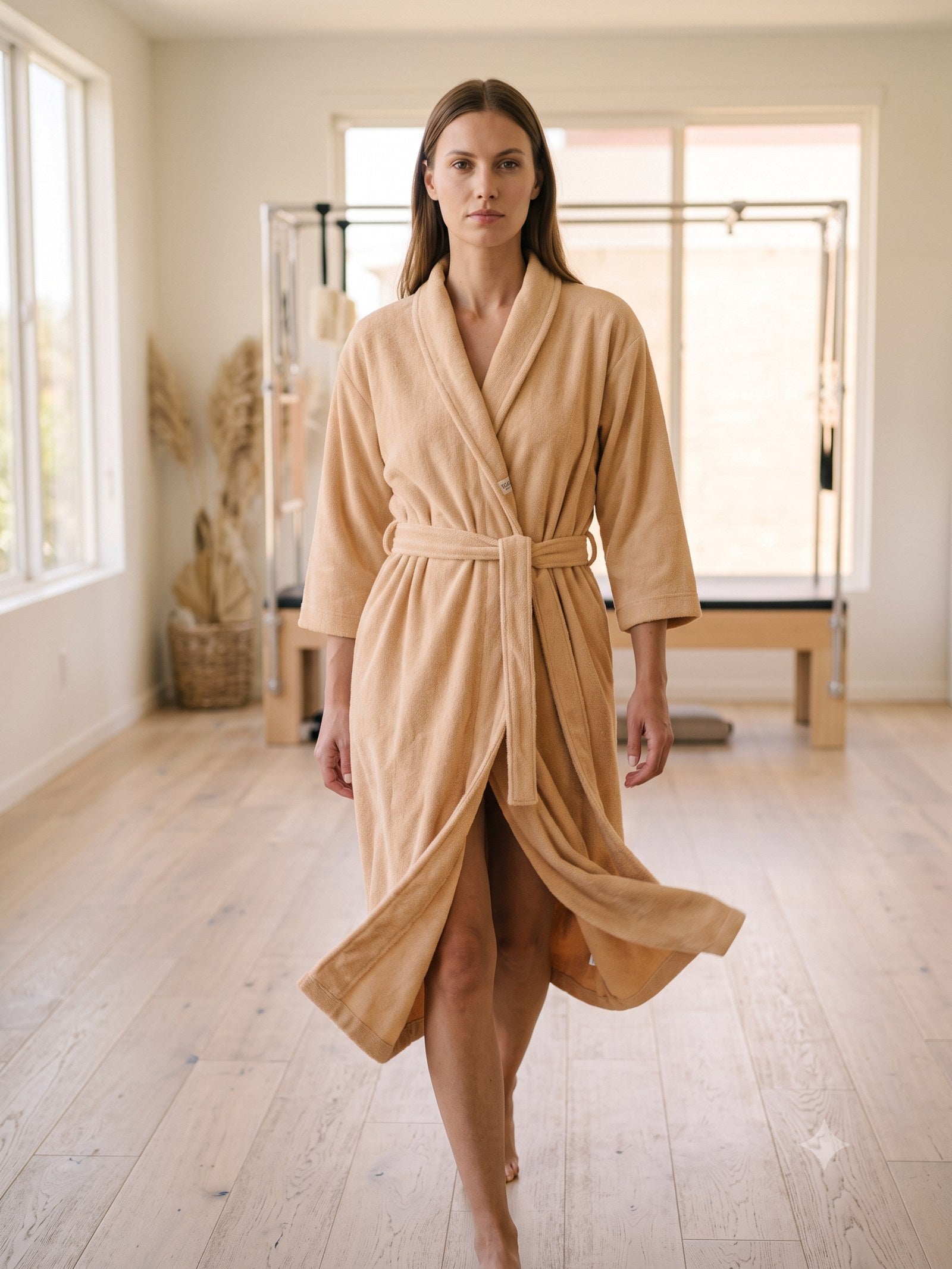 Lull Terry Wrap Robe in Sand, front