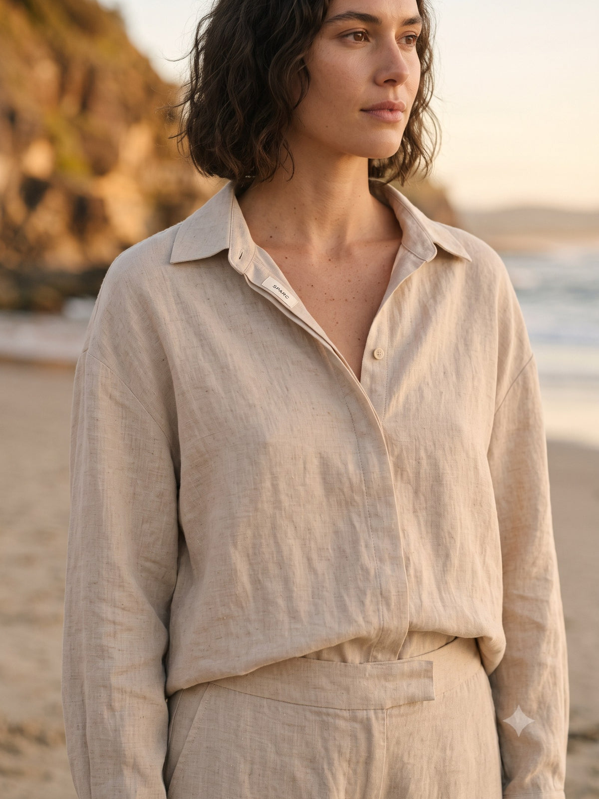 Meridian Linen Set in Bone, detail