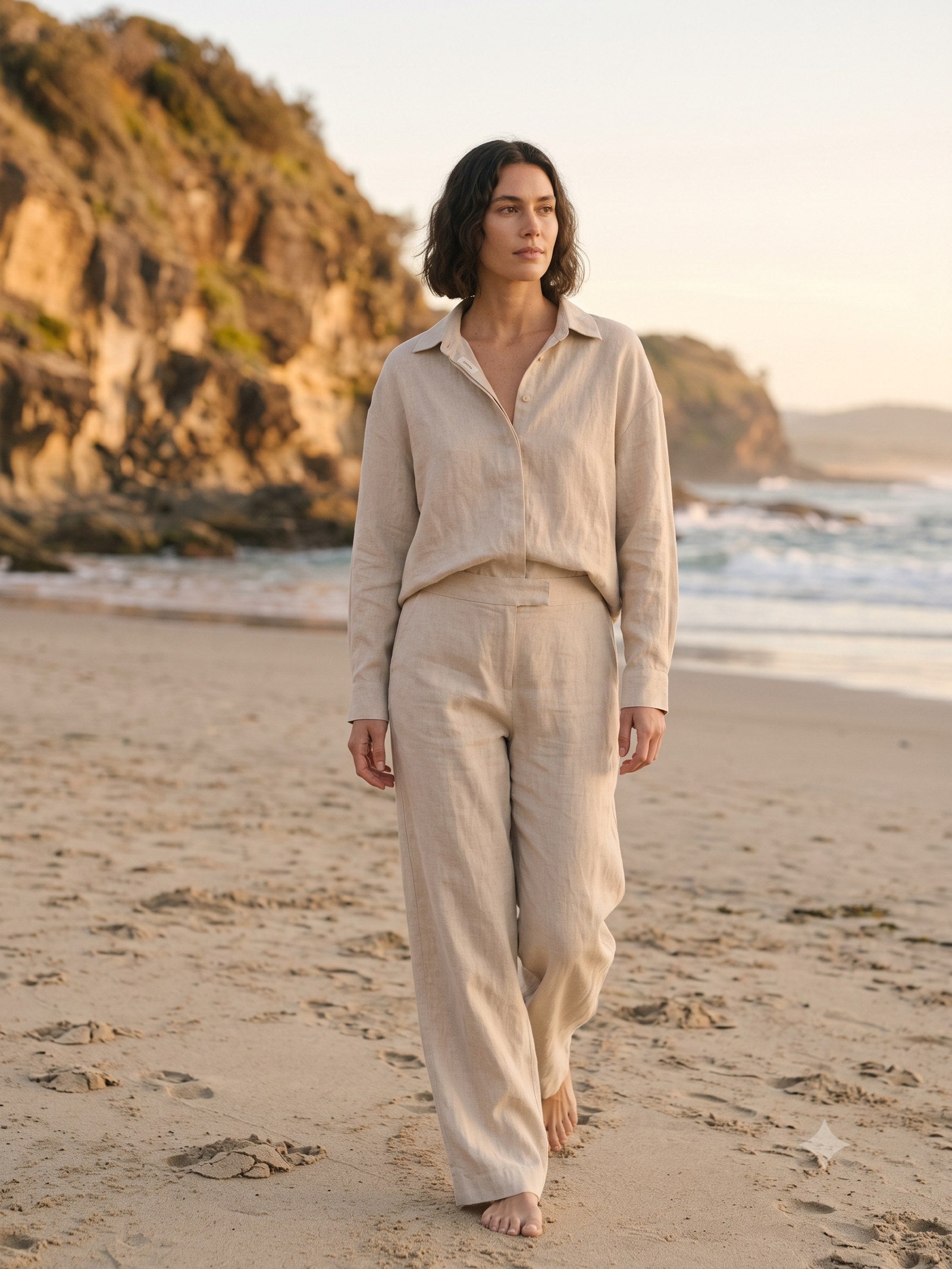Meridian Linen Set in Bone, in motion