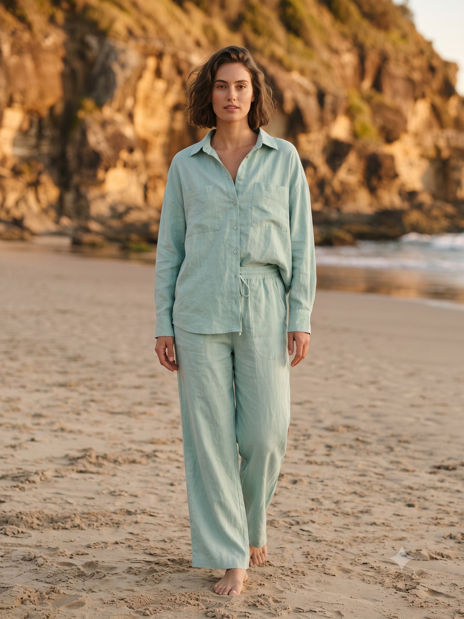 Meridian Linen Set in Seafoam, front