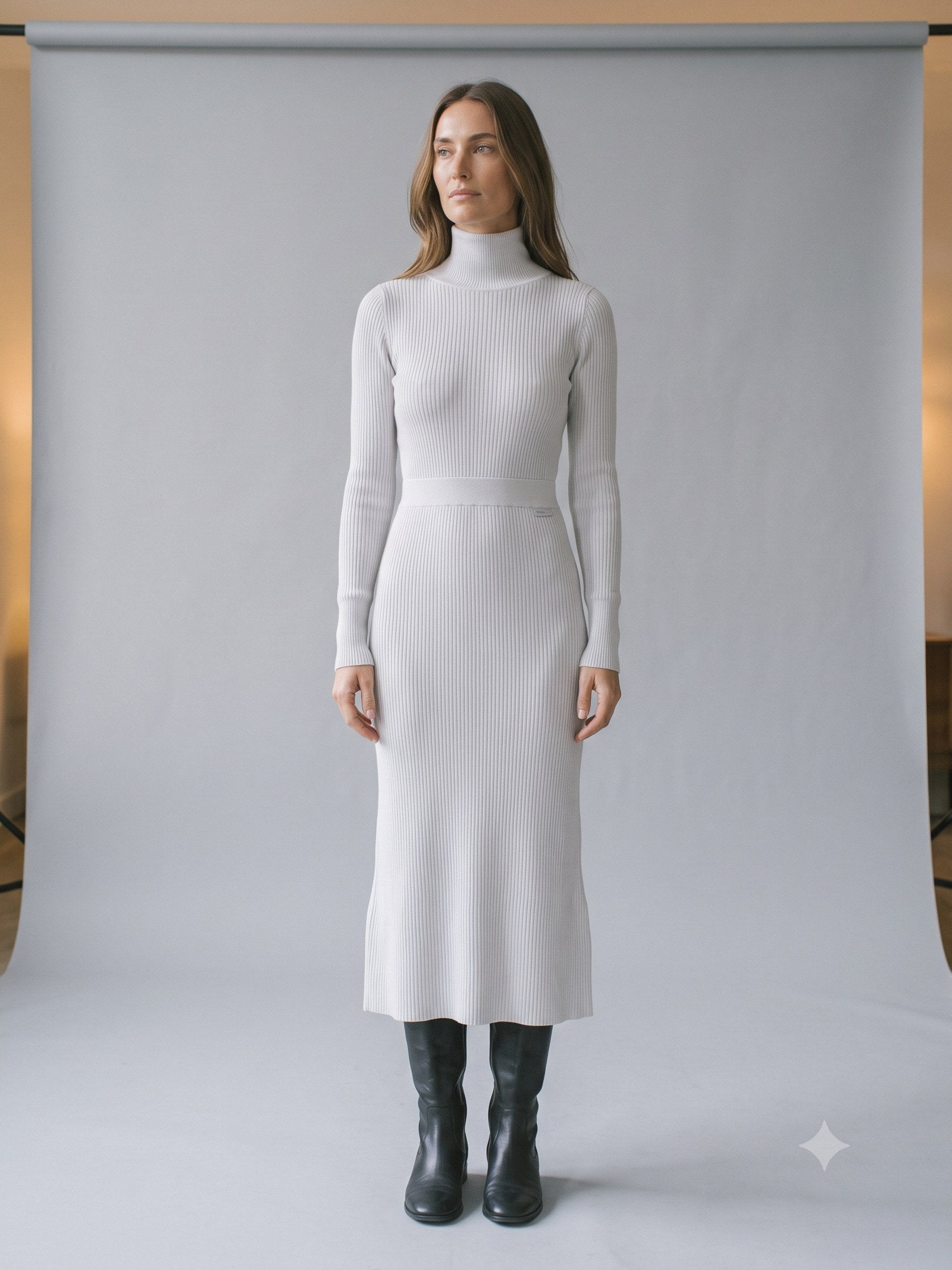 Mullion Merino Rib Knit Midi in Cloud, front