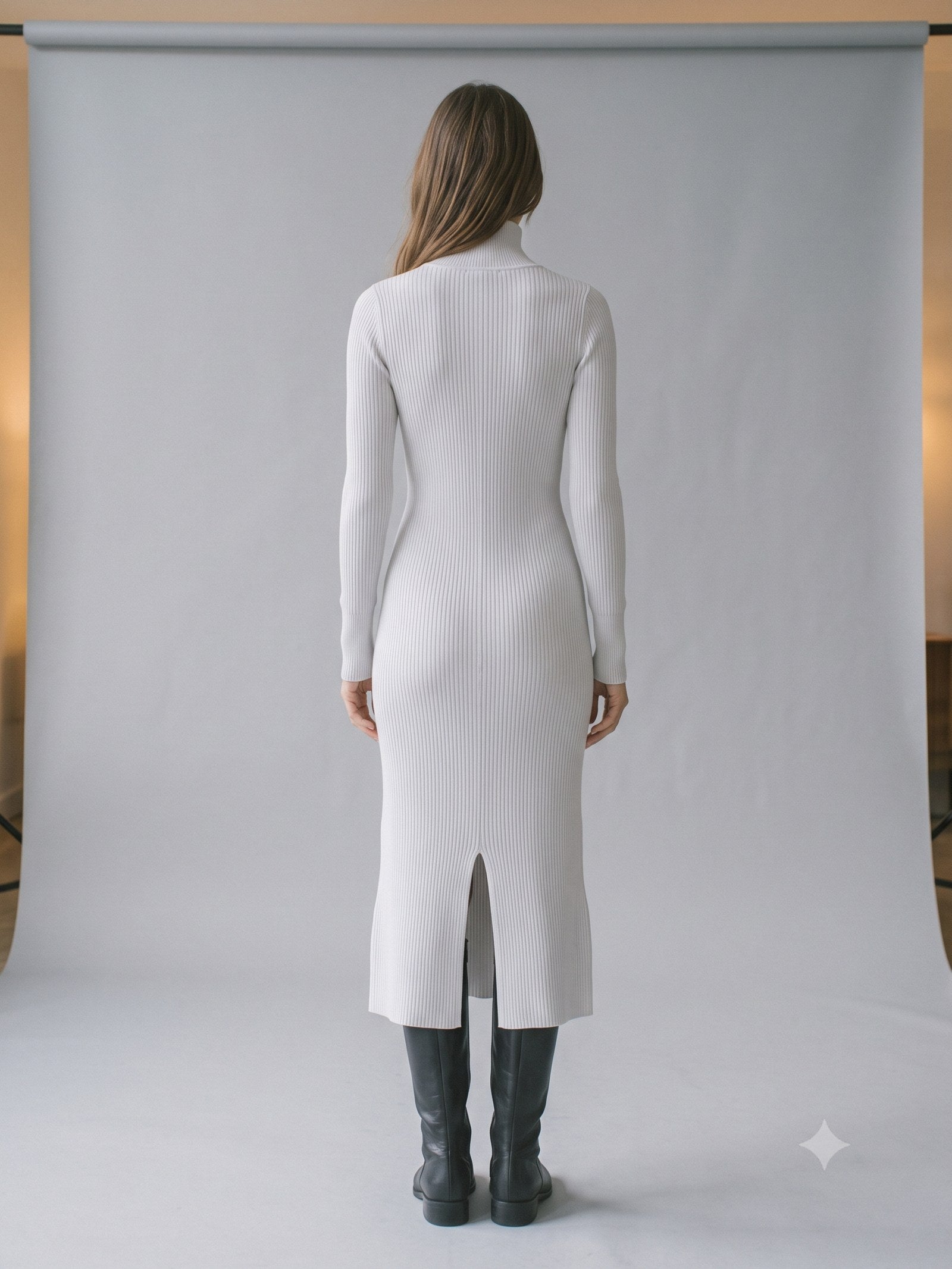 Mullion Merino Rib Knit Midi in Cloud, back