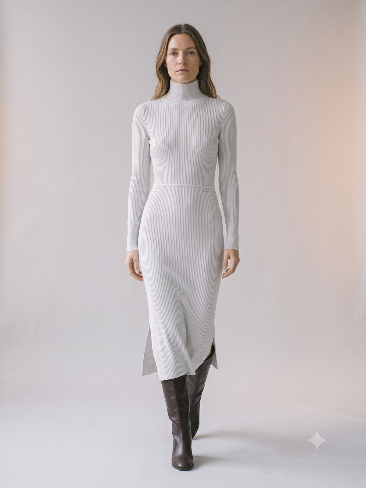 Mullion Merino Rib Knit Midi in Cloud, in motion