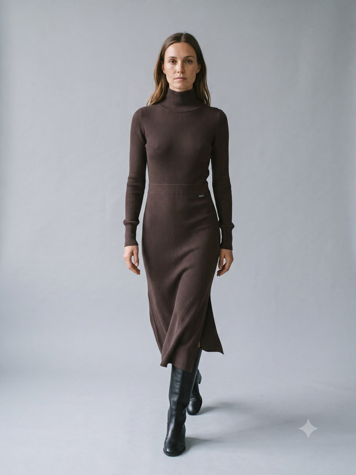 Mullion Merino Rib Knit Midi in Espresso, front