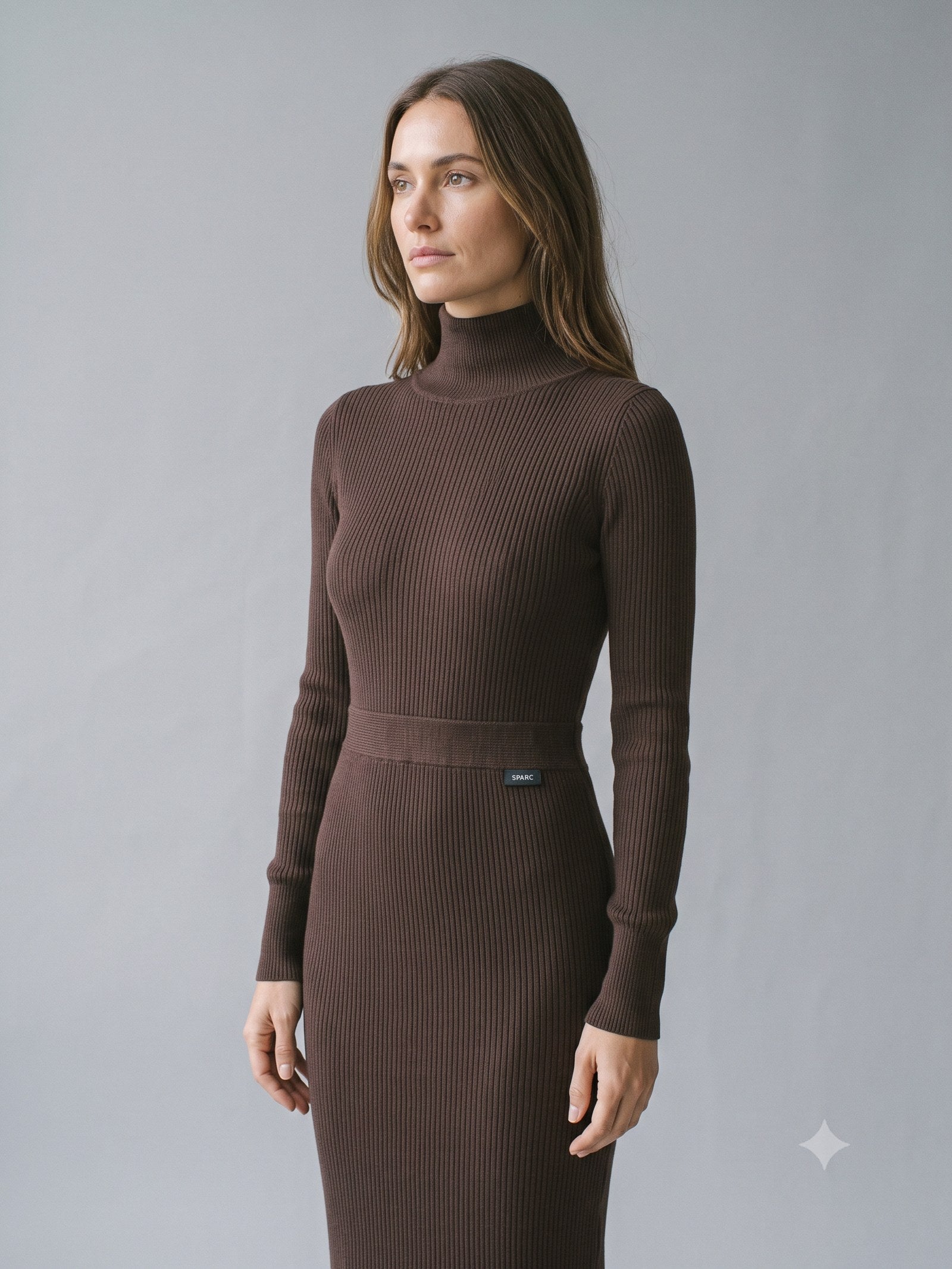 Mullion Merino Rib Knit Midi in Espresso, detail