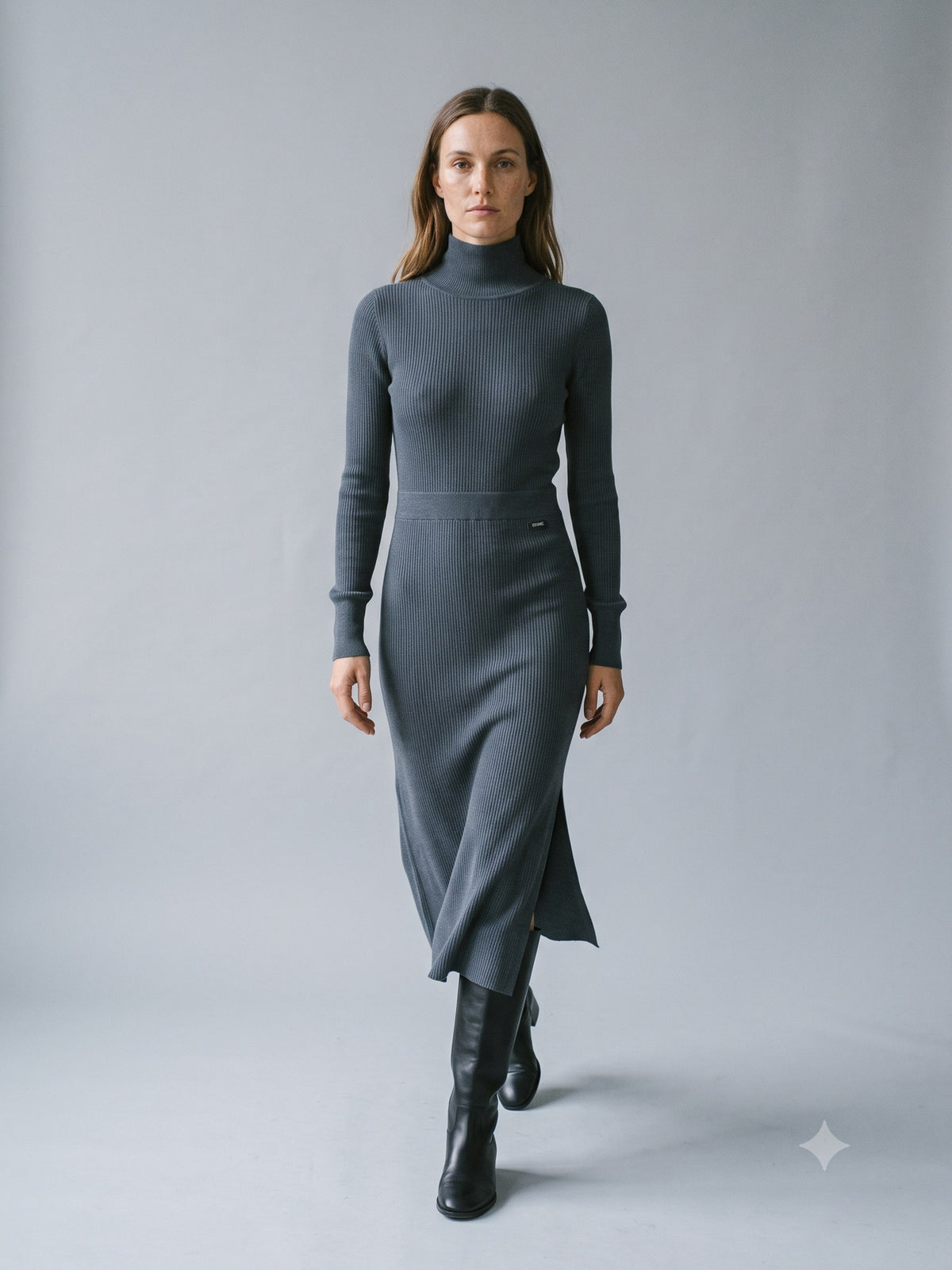 Mullion Merino Rib Knit Midi in Ink, in motion