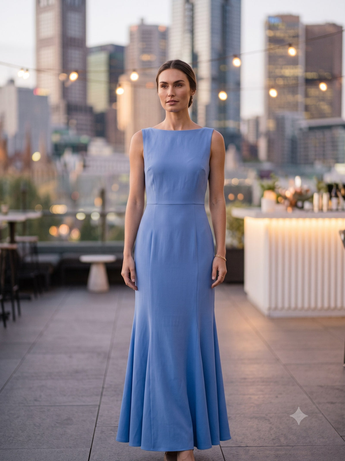 Nocturne Cowl-Back Maxi in Cornflower, front