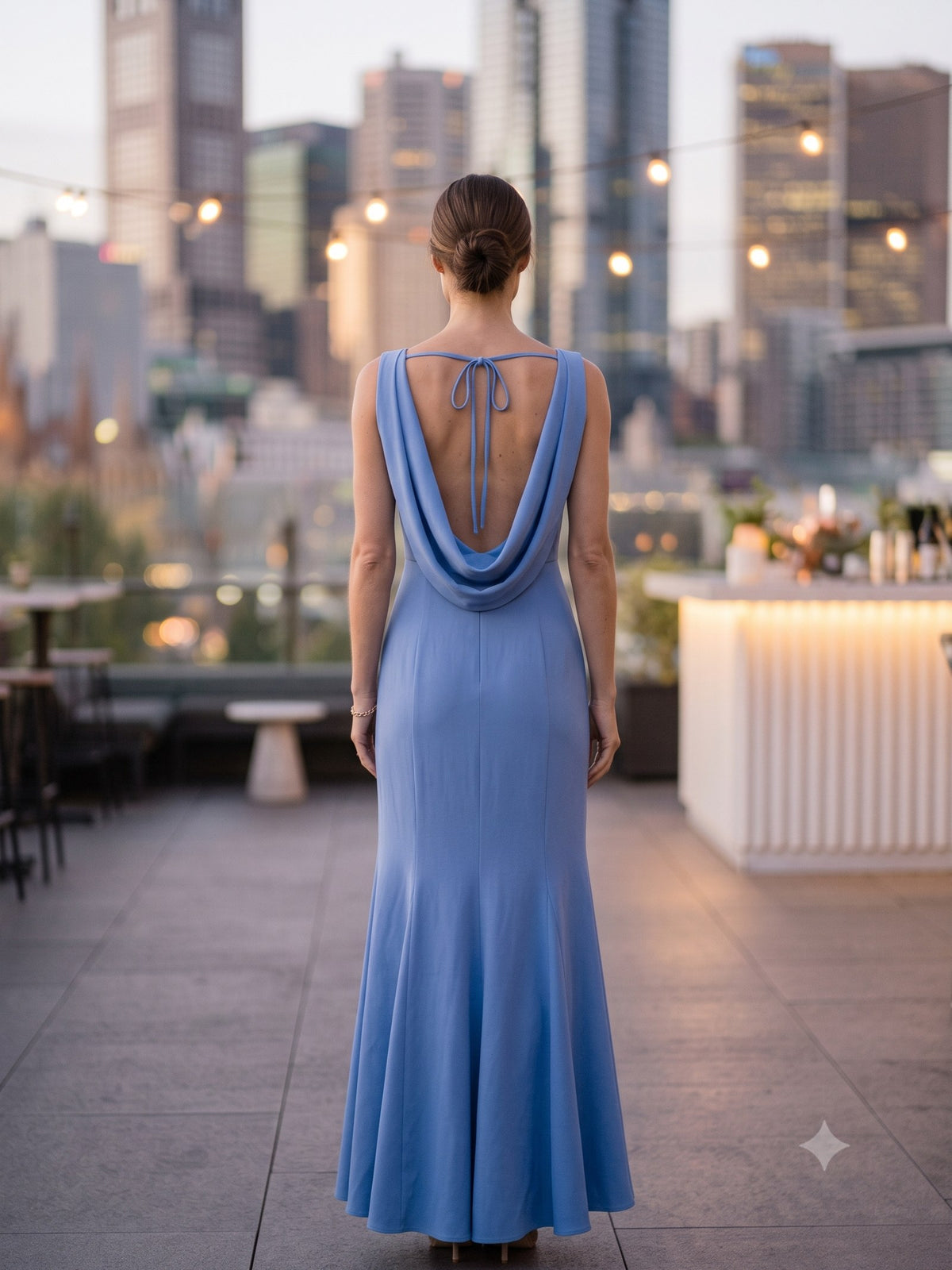 Nocturne Cowl-Back Maxi in Cornflower, back