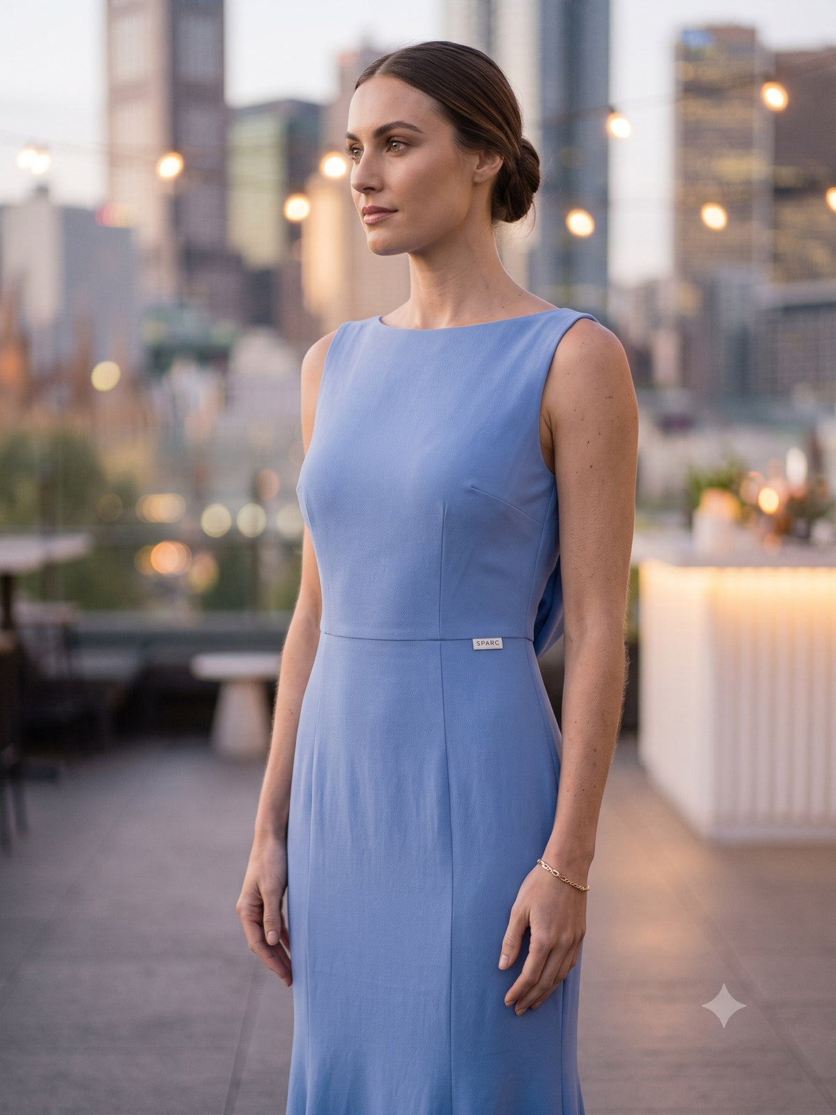 Nocturne Cowl-Back Maxi in Cornflower, detail