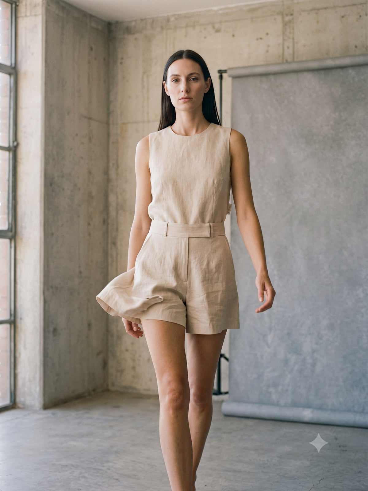 Notch Tailored Short in Bone, in motion