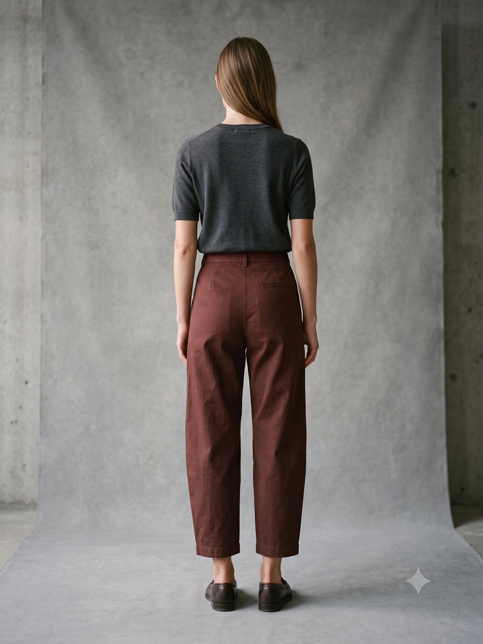 Pivot Cotton Barrel Pant in Chocolate, back