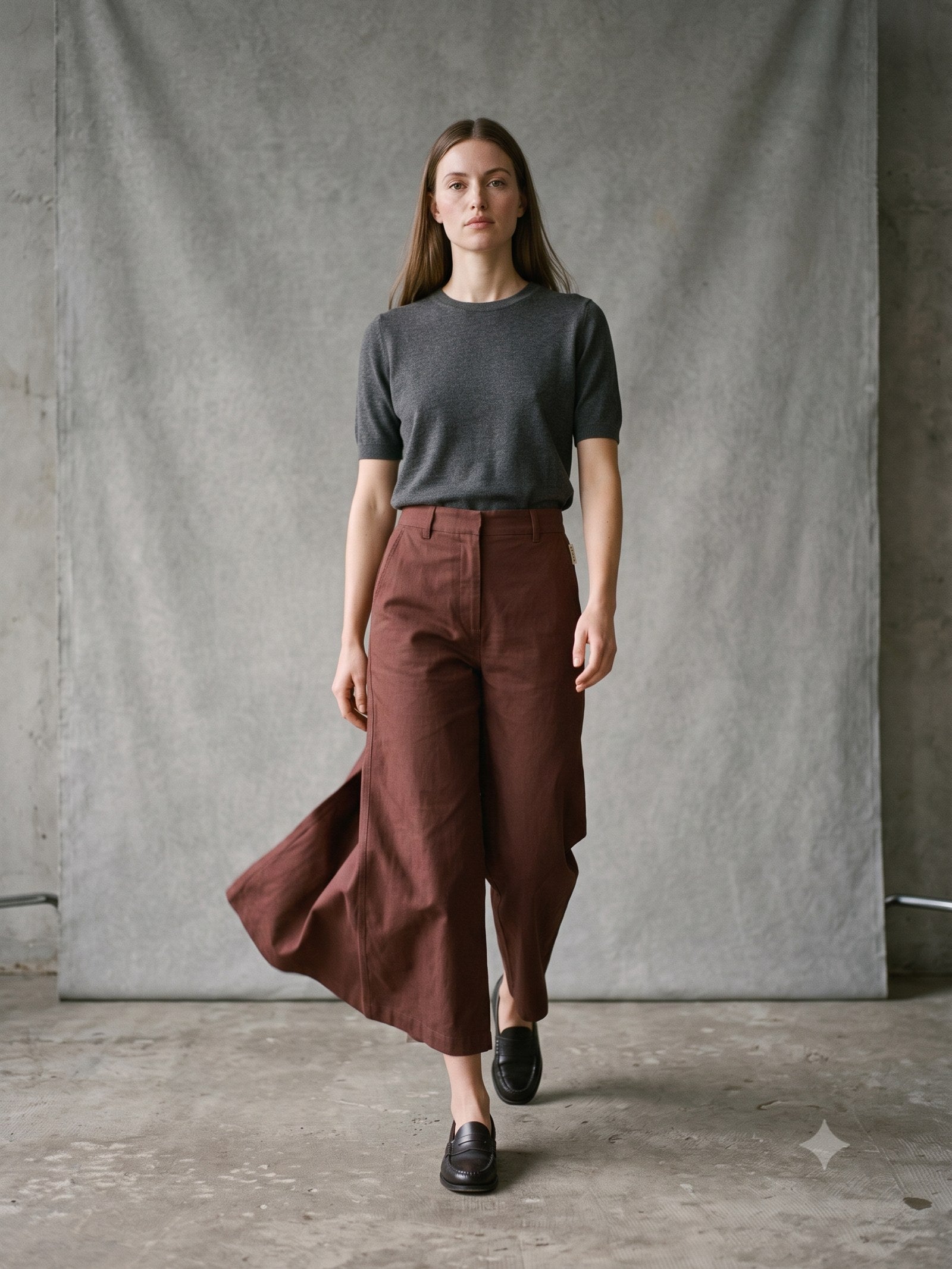 Pivot Cotton Barrel Pant in Chocolate, in motion