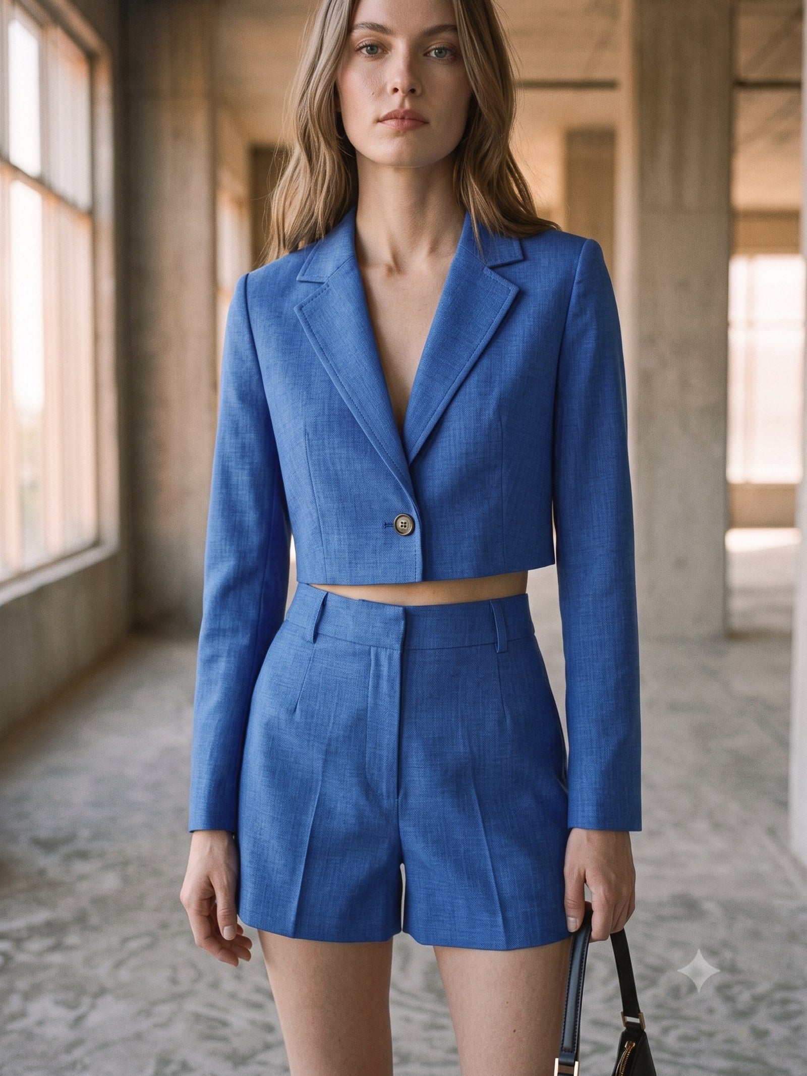 Plumb Short Suit Set in Cobalt, detail