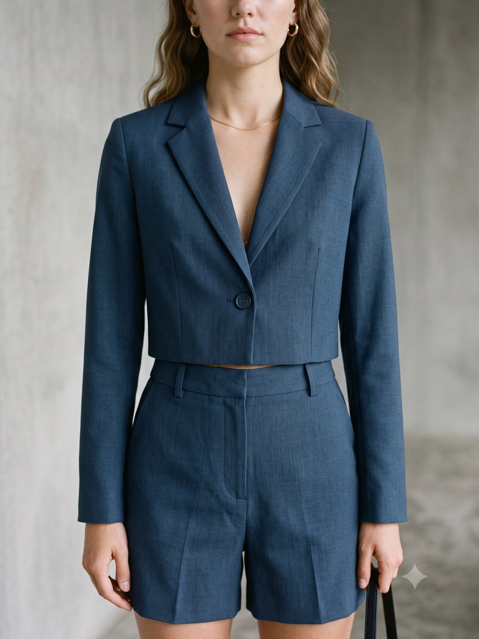 Plumb Short Suit Set in Midnight, detail