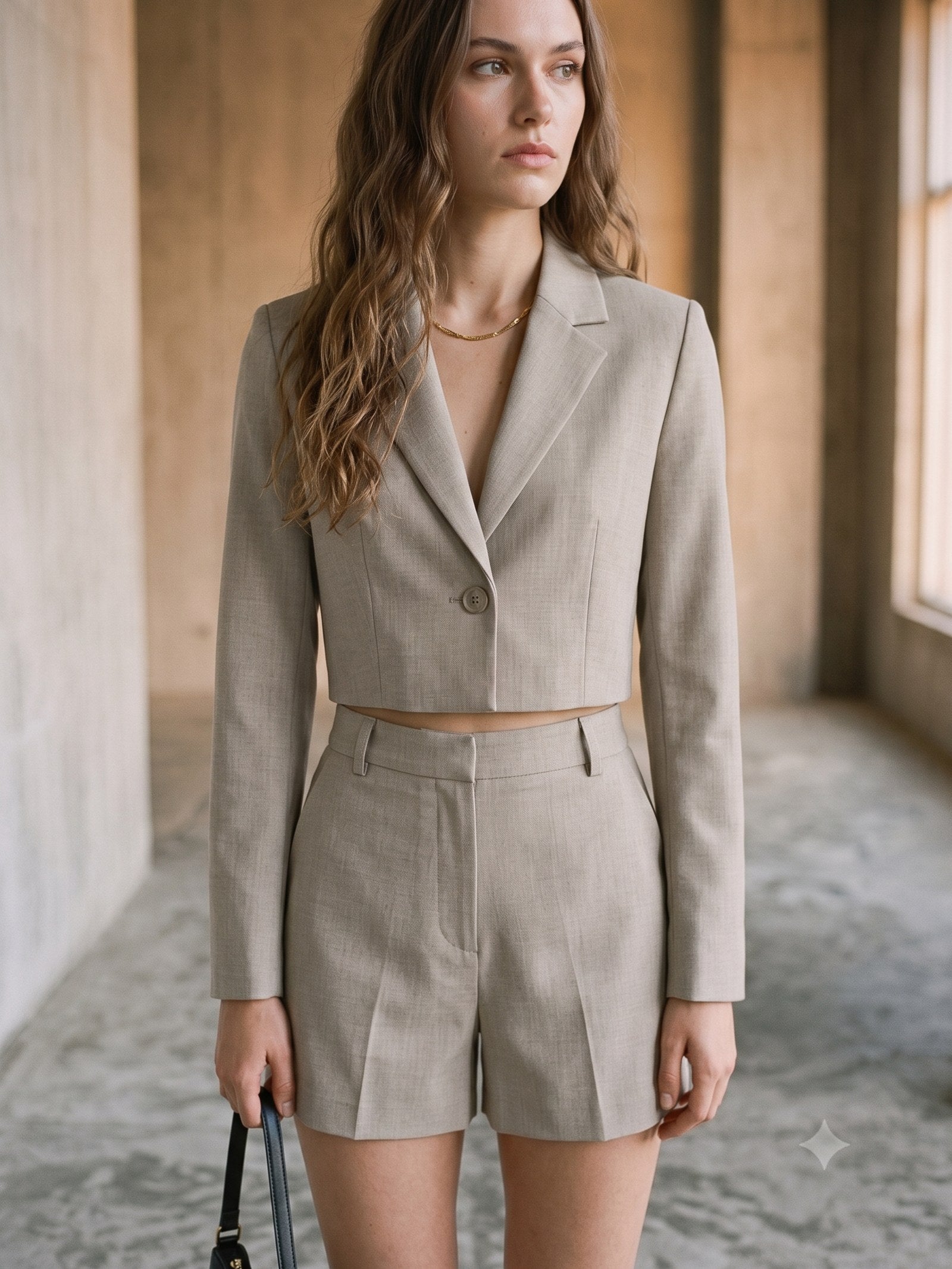 Plumb Short Suit Set in Stone, detail