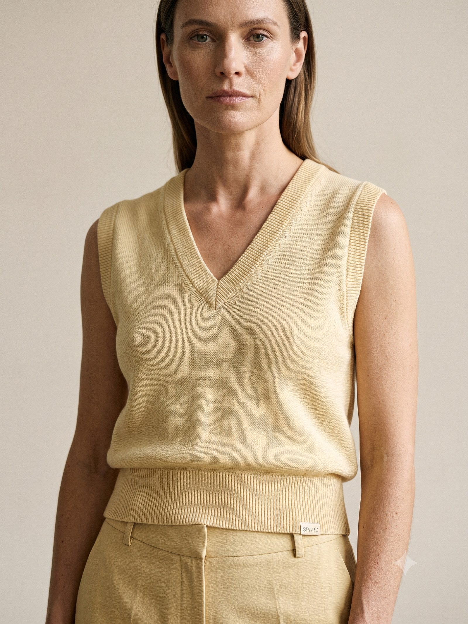 Prism Cotton-Silk Knit Vest in Butter, detail