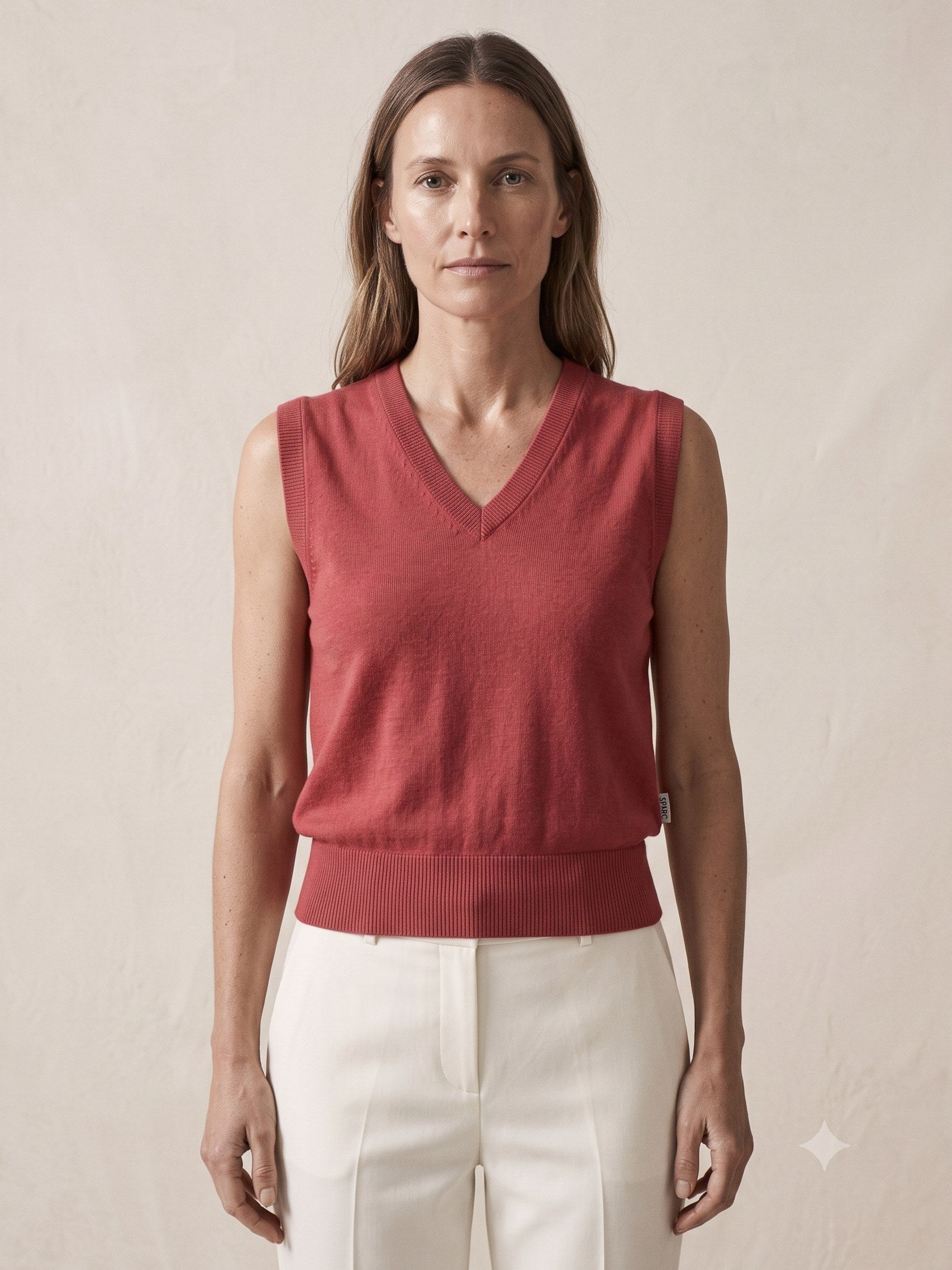 Prism Cotton-Silk Knit Vest in Cherry Lacquer, detail