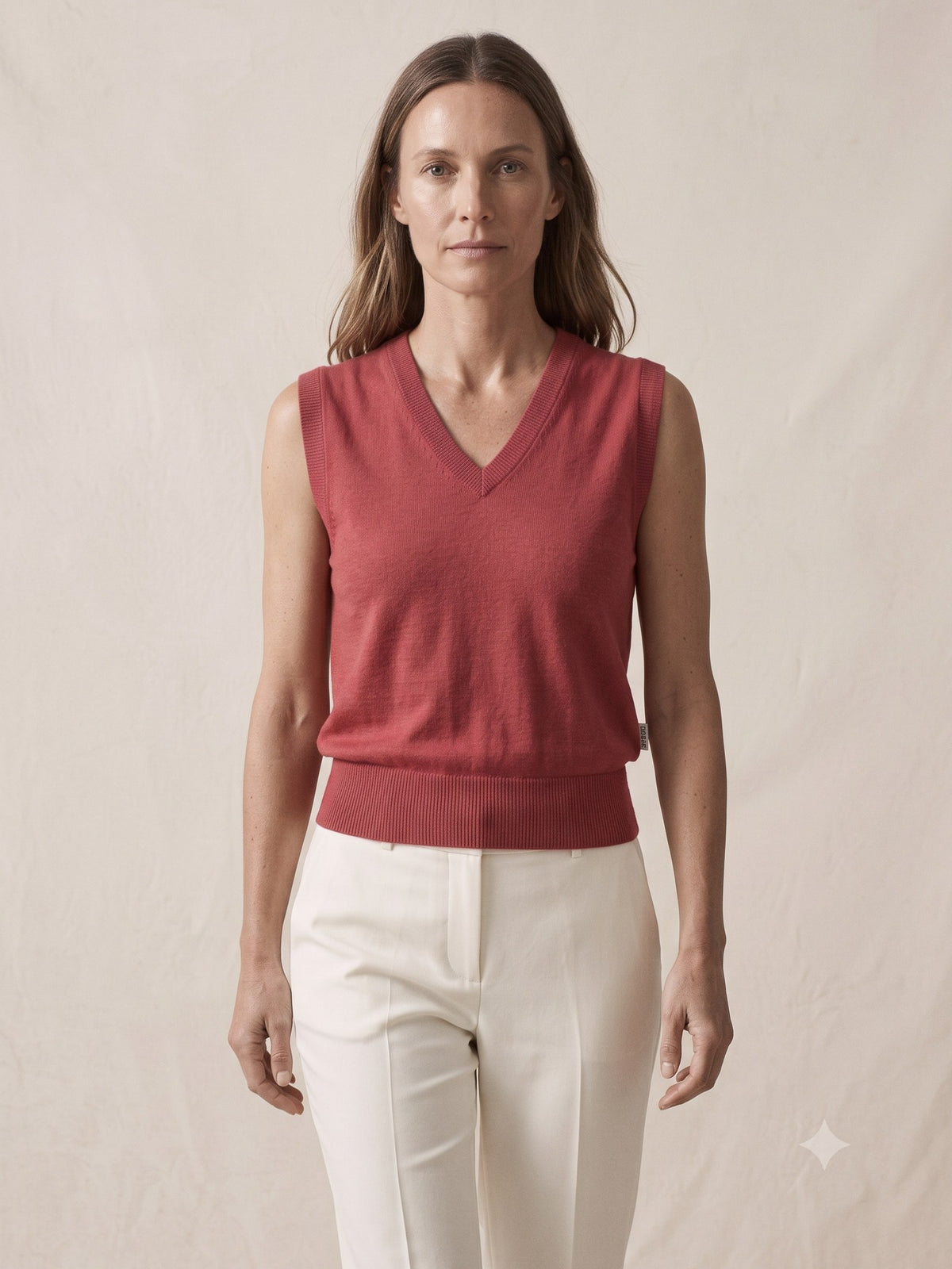 Prism Cotton-Silk Knit Vest in Cherry Lacquer, in motion