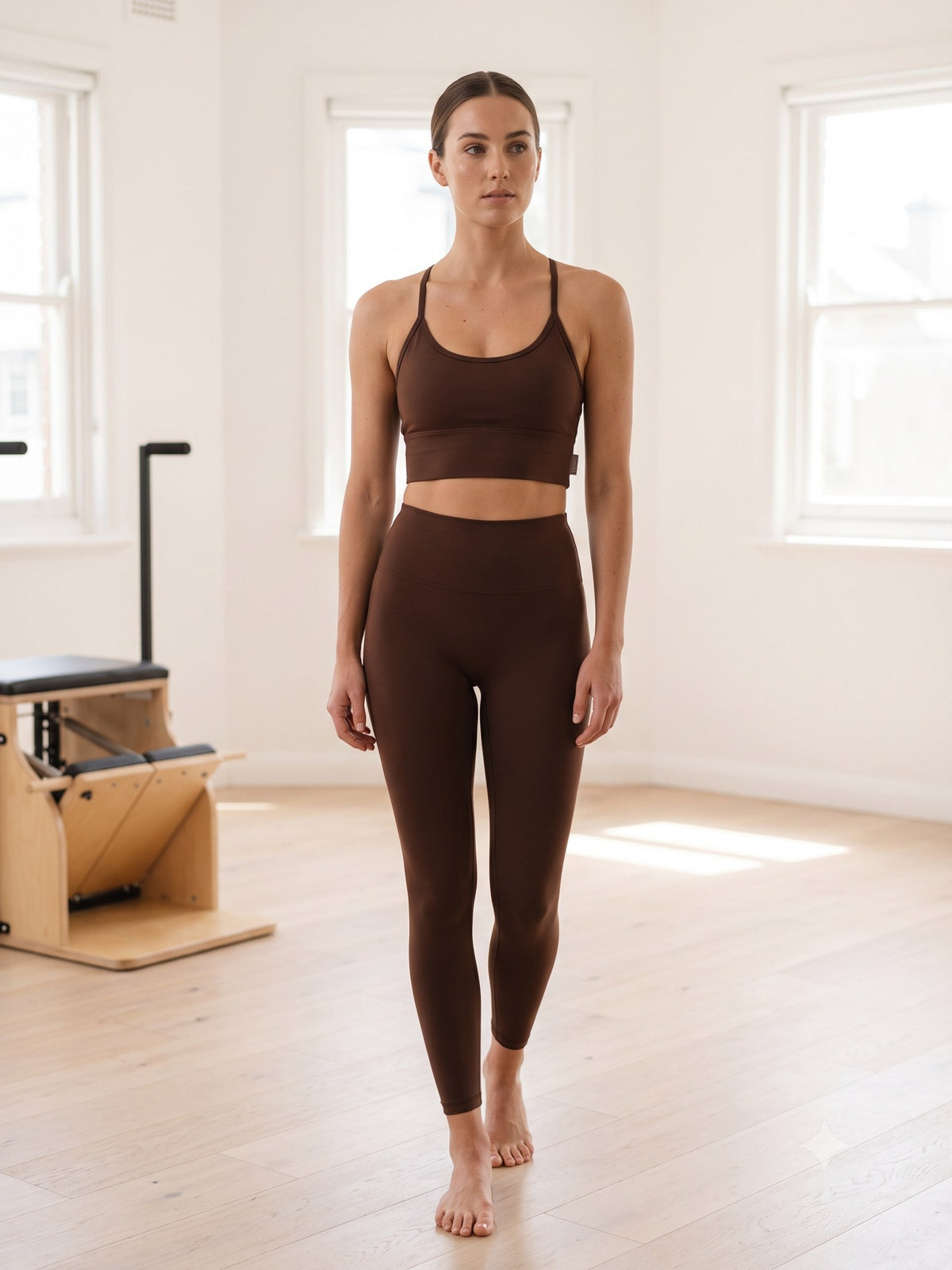 Pulse Sculpt Longline Bra in Espresso, front