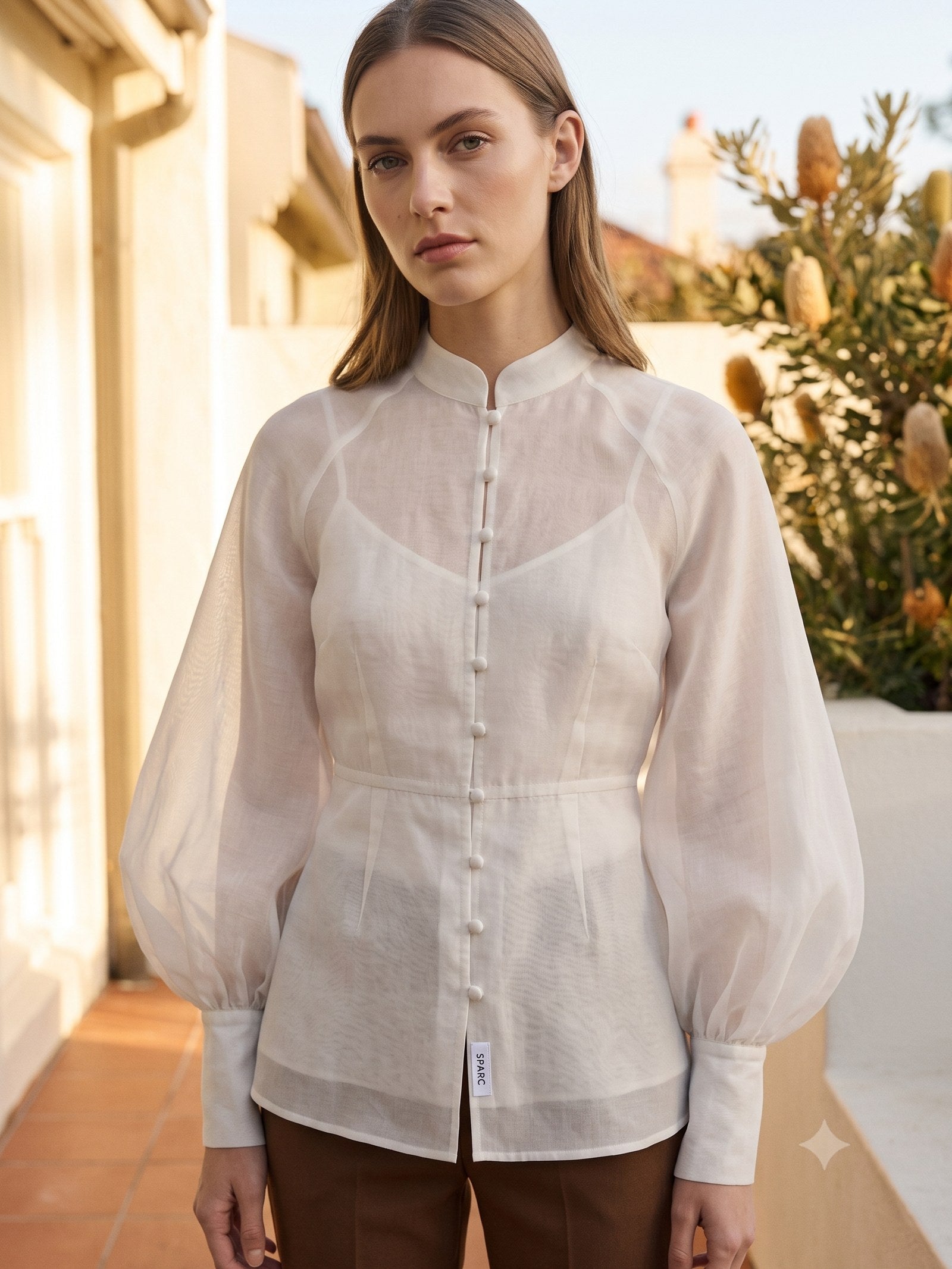 Radiance Silk Organza Blouse in Cloud, detail