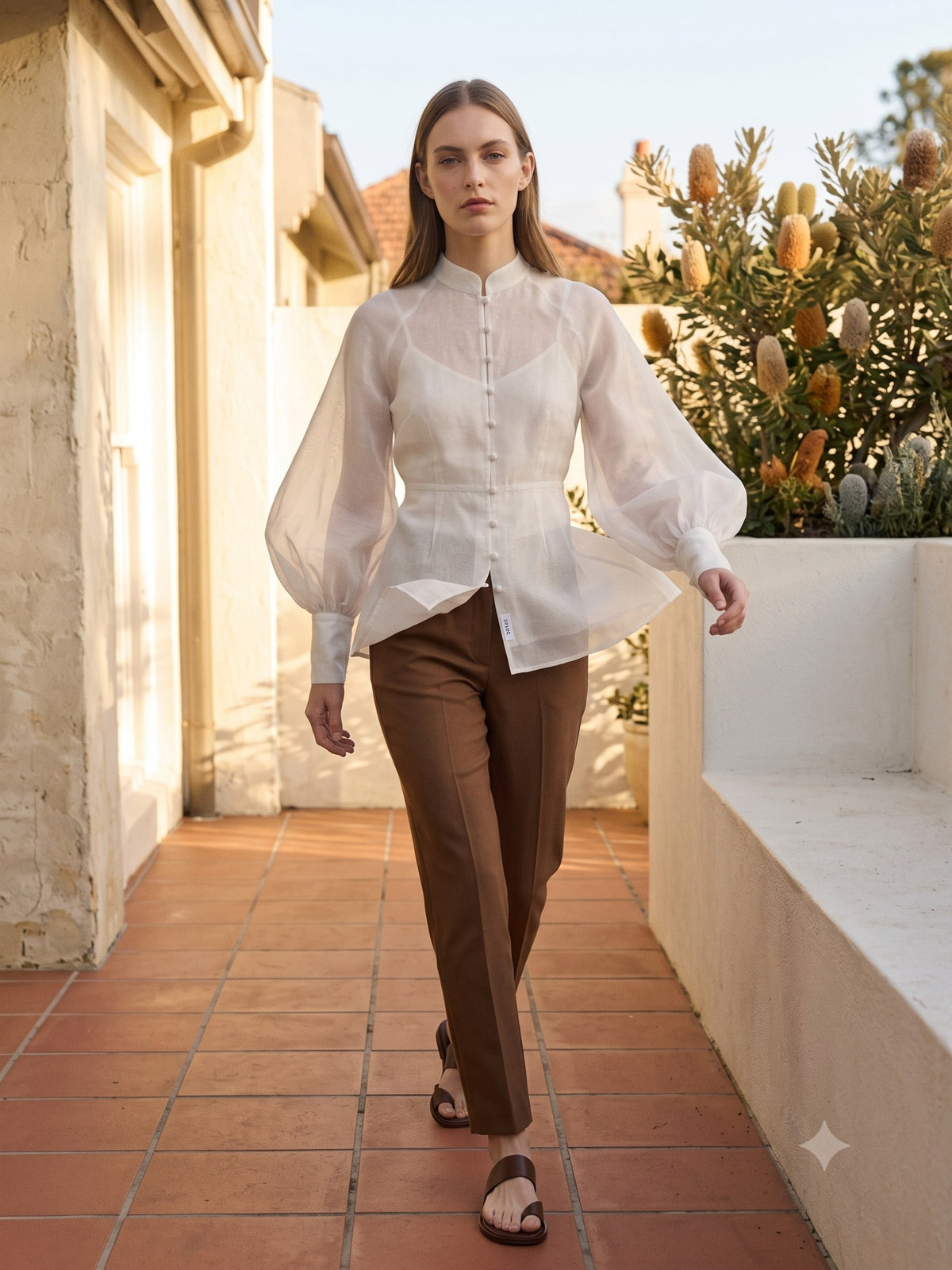 Radiance Silk Organza Blouse in Cloud, in motion