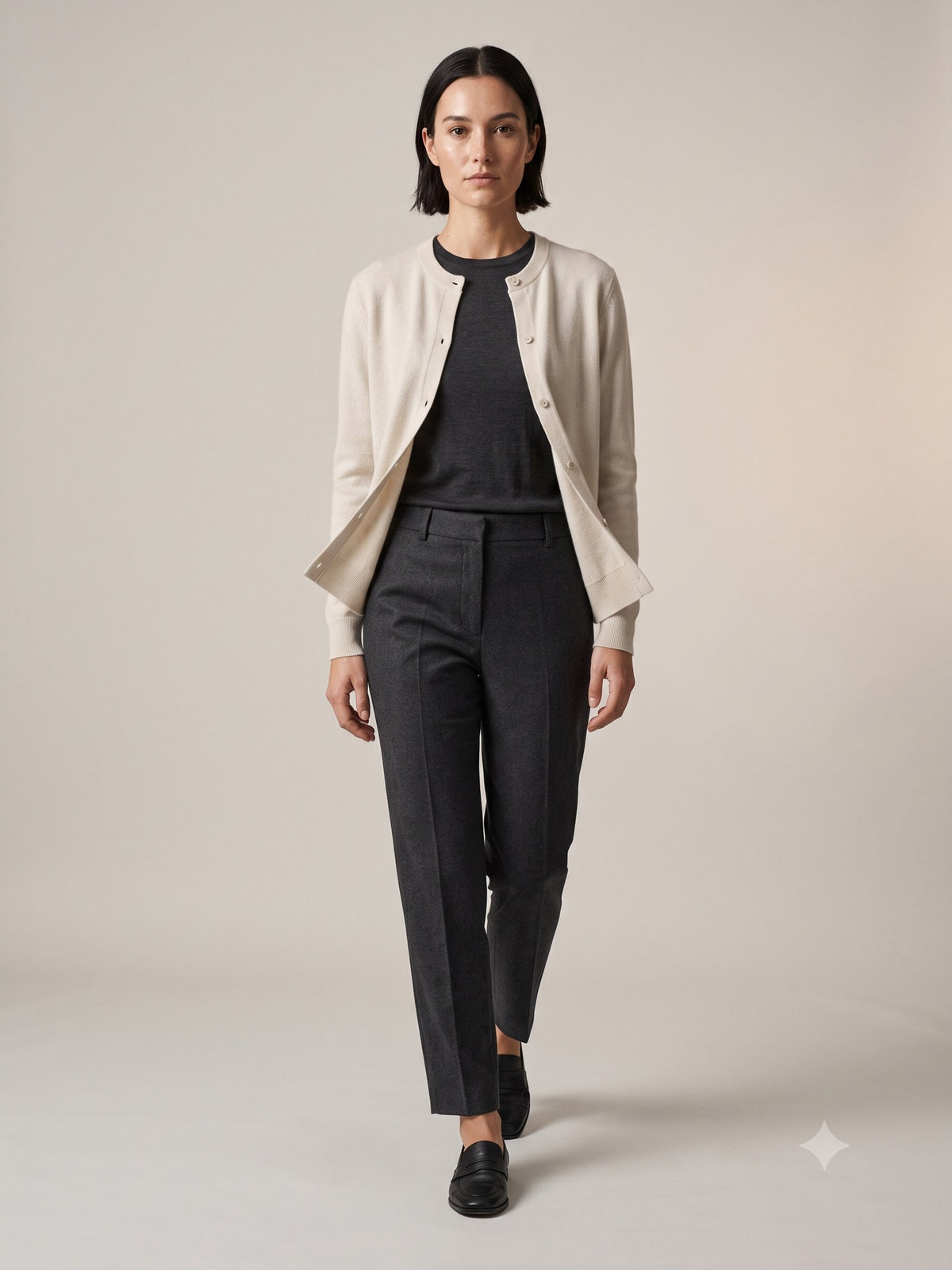 Rafter Wool-Cashmere Cardigan in Bone, in motion