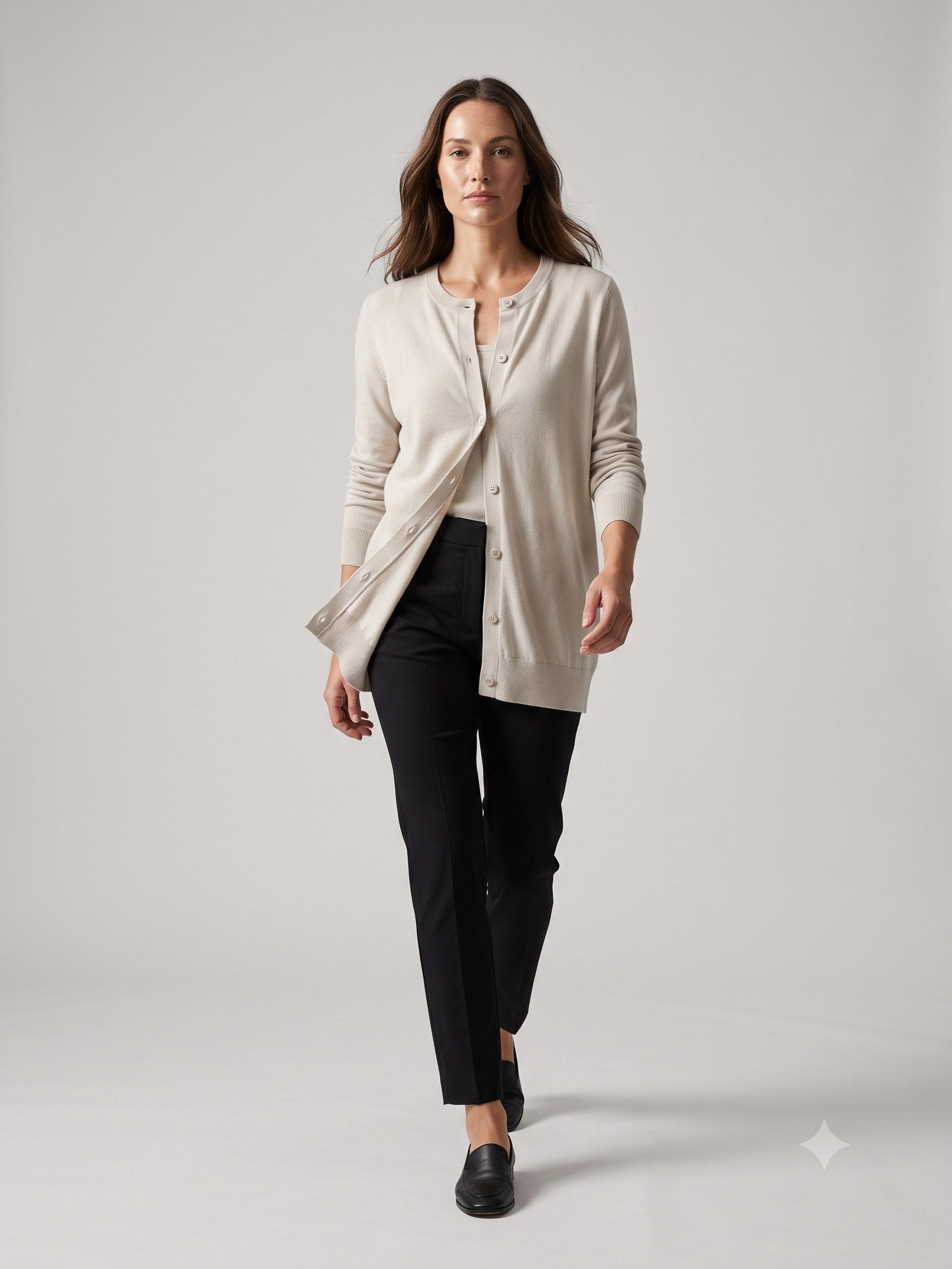 Rafter Wool-Cashmere Cardigan in Espresso, in motion