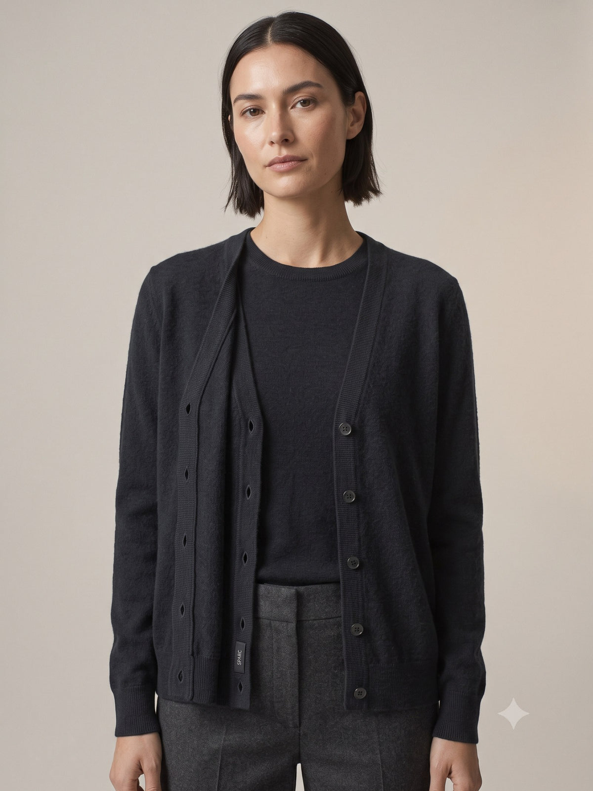 Rafter Wool-Cashmere Cardigan in Ink, detail