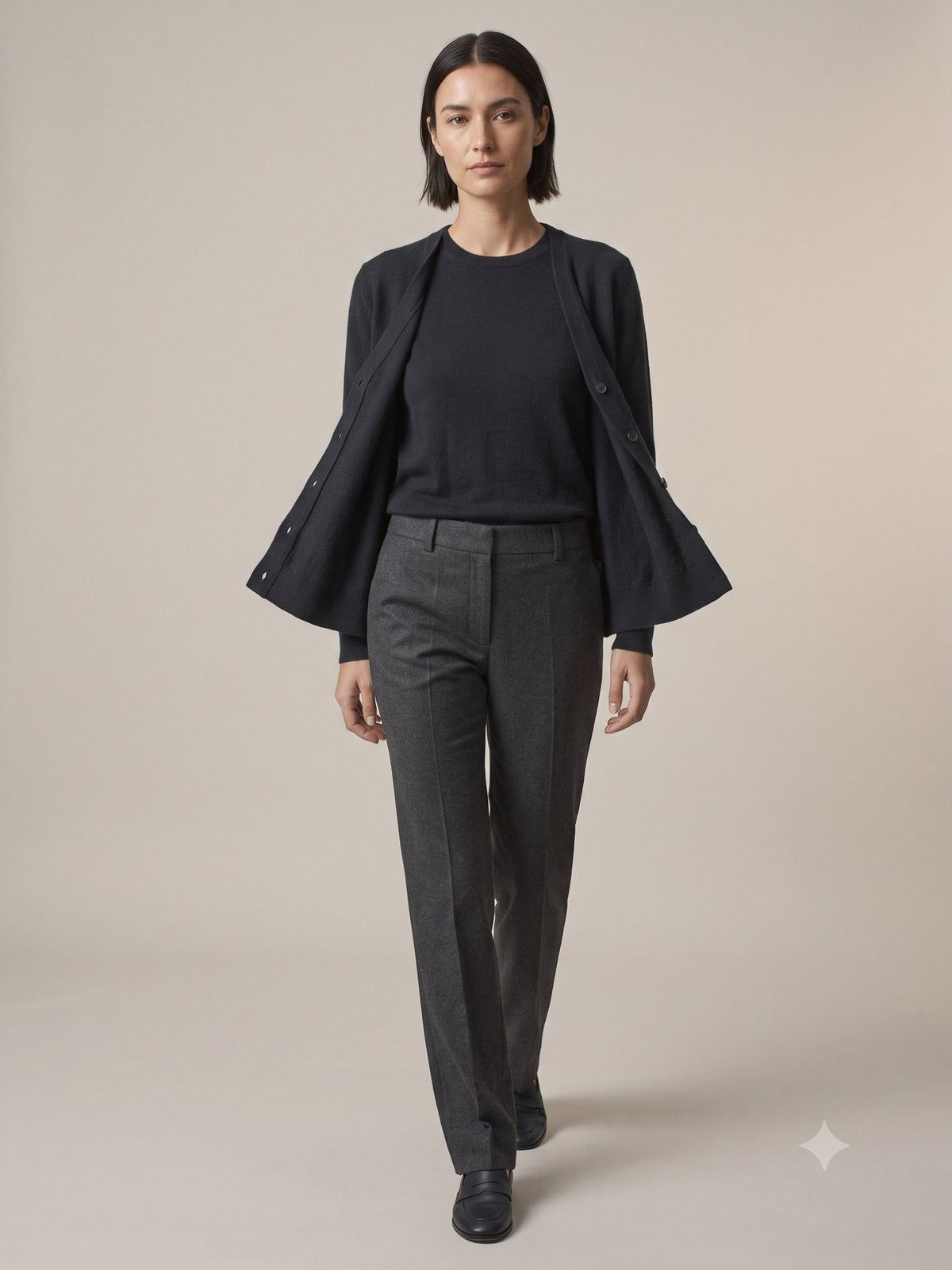Rafter Wool-Cashmere Cardigan in Ink, in motion