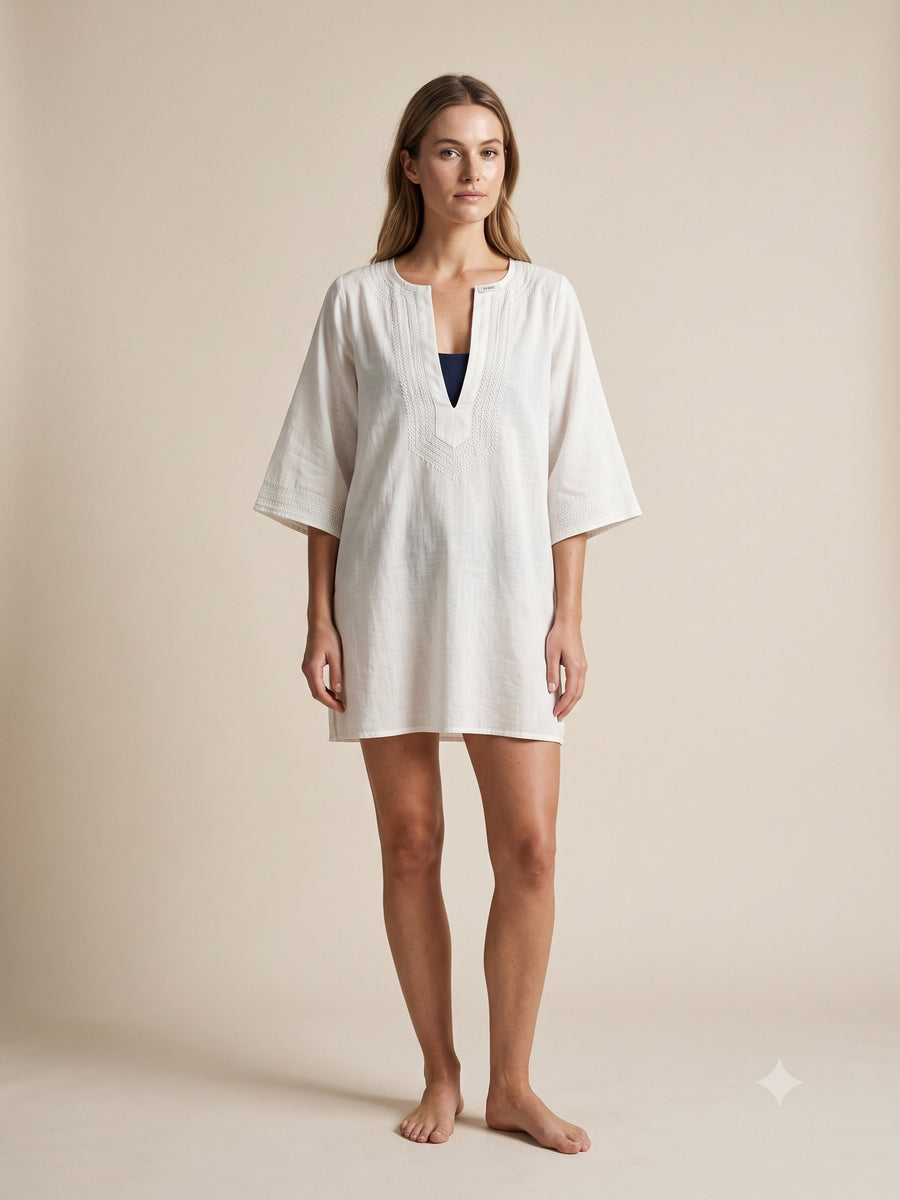 Reef Embroidered Cotton Kaftan