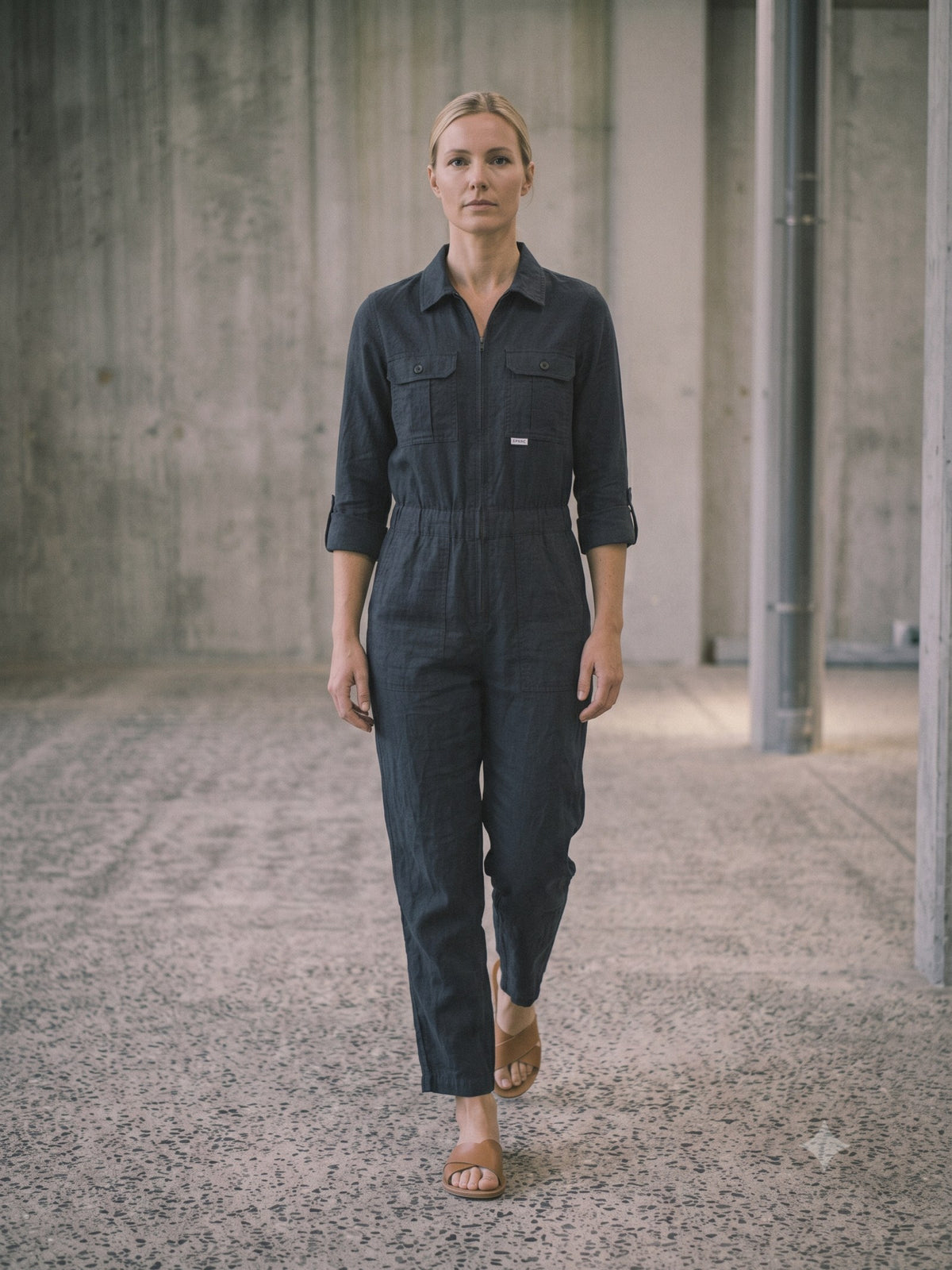 Rig Utility Jumpsuit in Ink, in motion