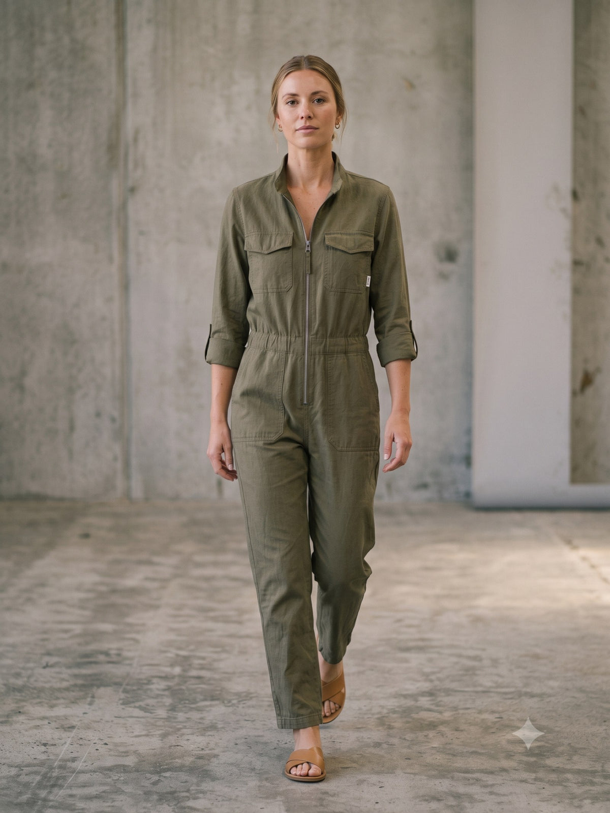 Rig Utility Jumpsuit in Olive, front