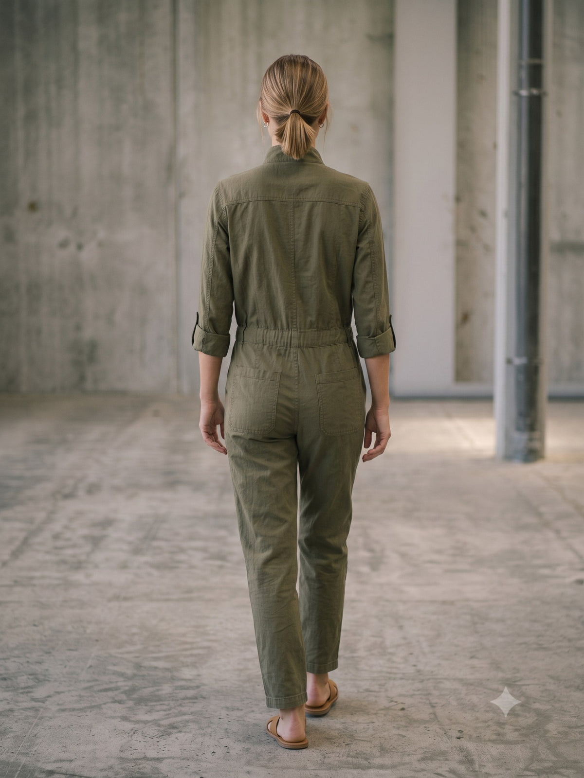 Rig Utility Jumpsuit in Olive, back