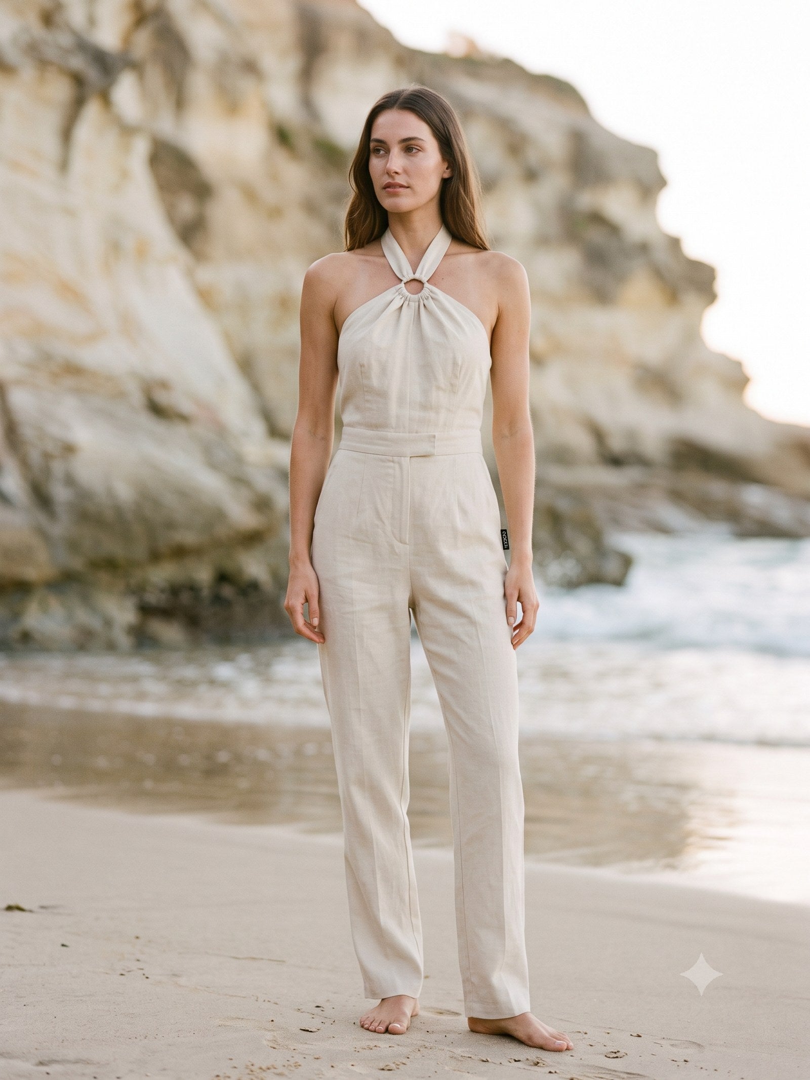 Salt Linen Playsuit in Bone, front