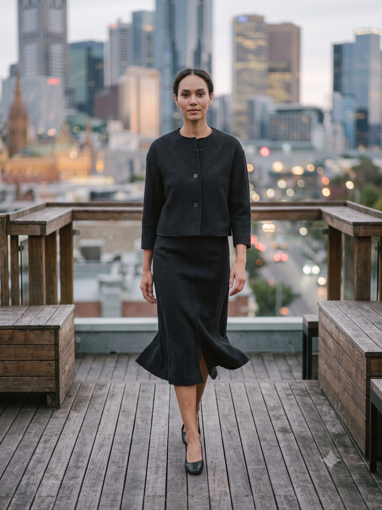 Sconce Mohair Skirt Suit in Jet, in motion