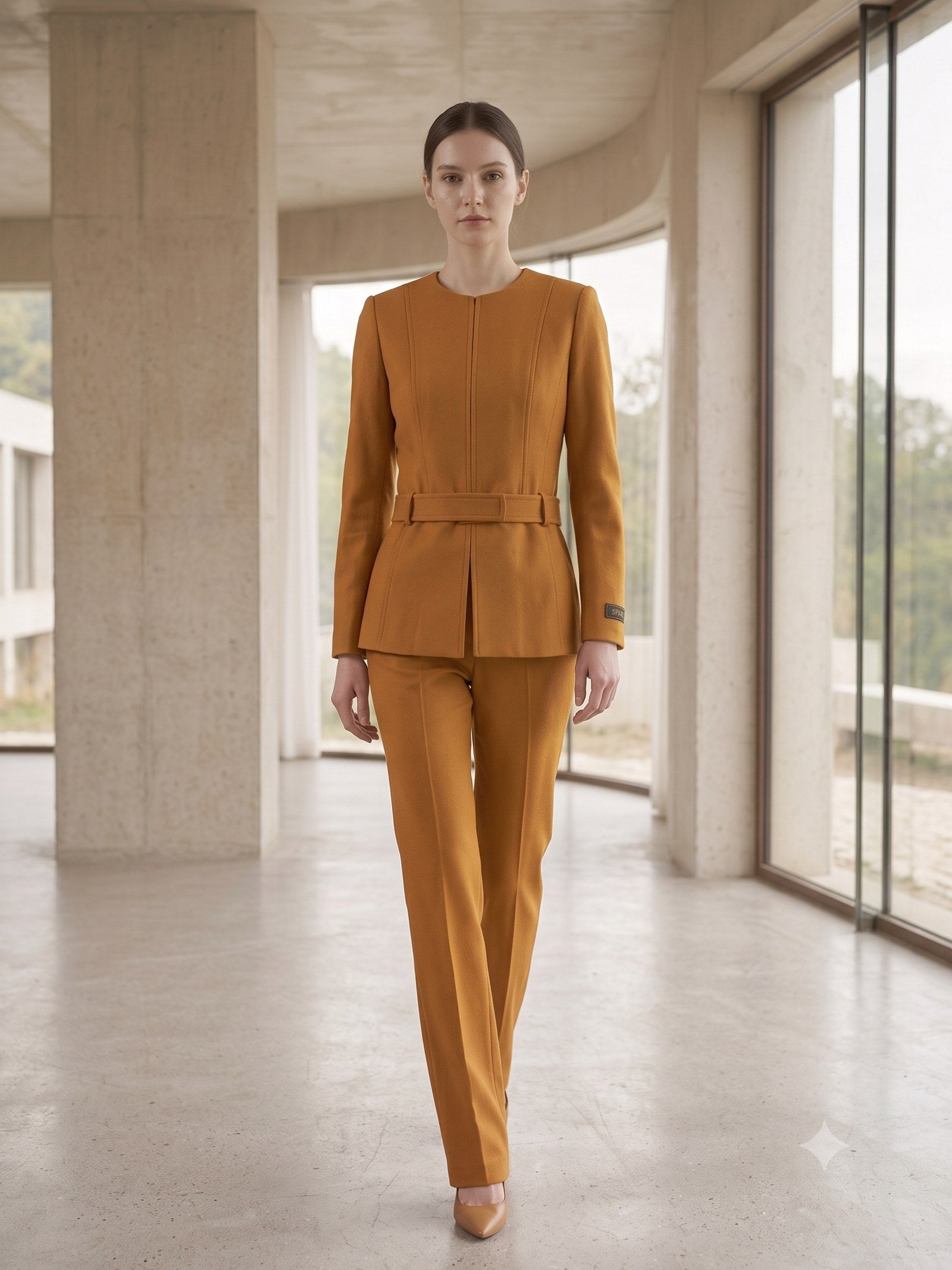 Sconce Mohair Skirt Suit in Marigold, in motion