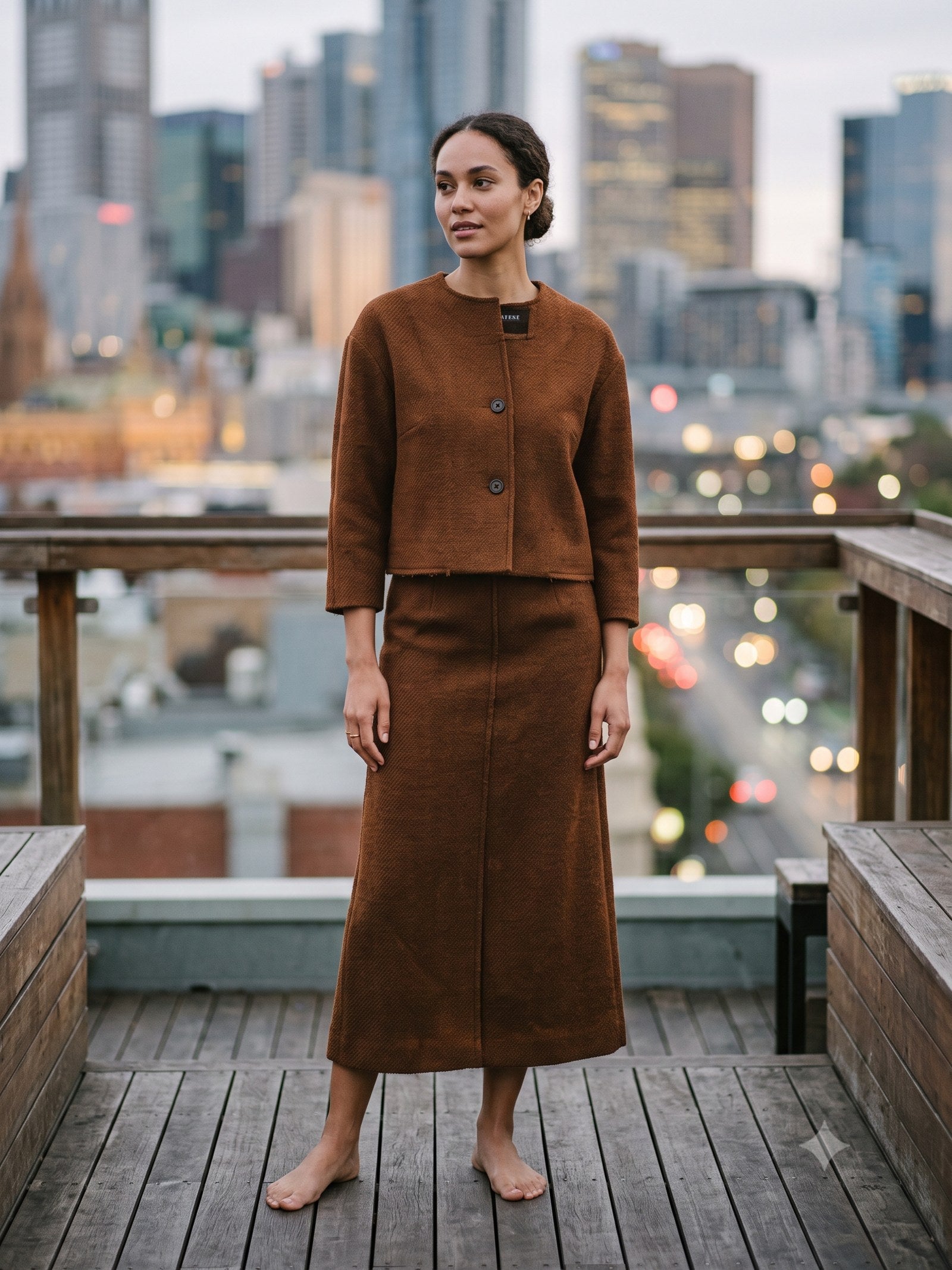 Sconce Mohair Skirt Suit in Truffle, front