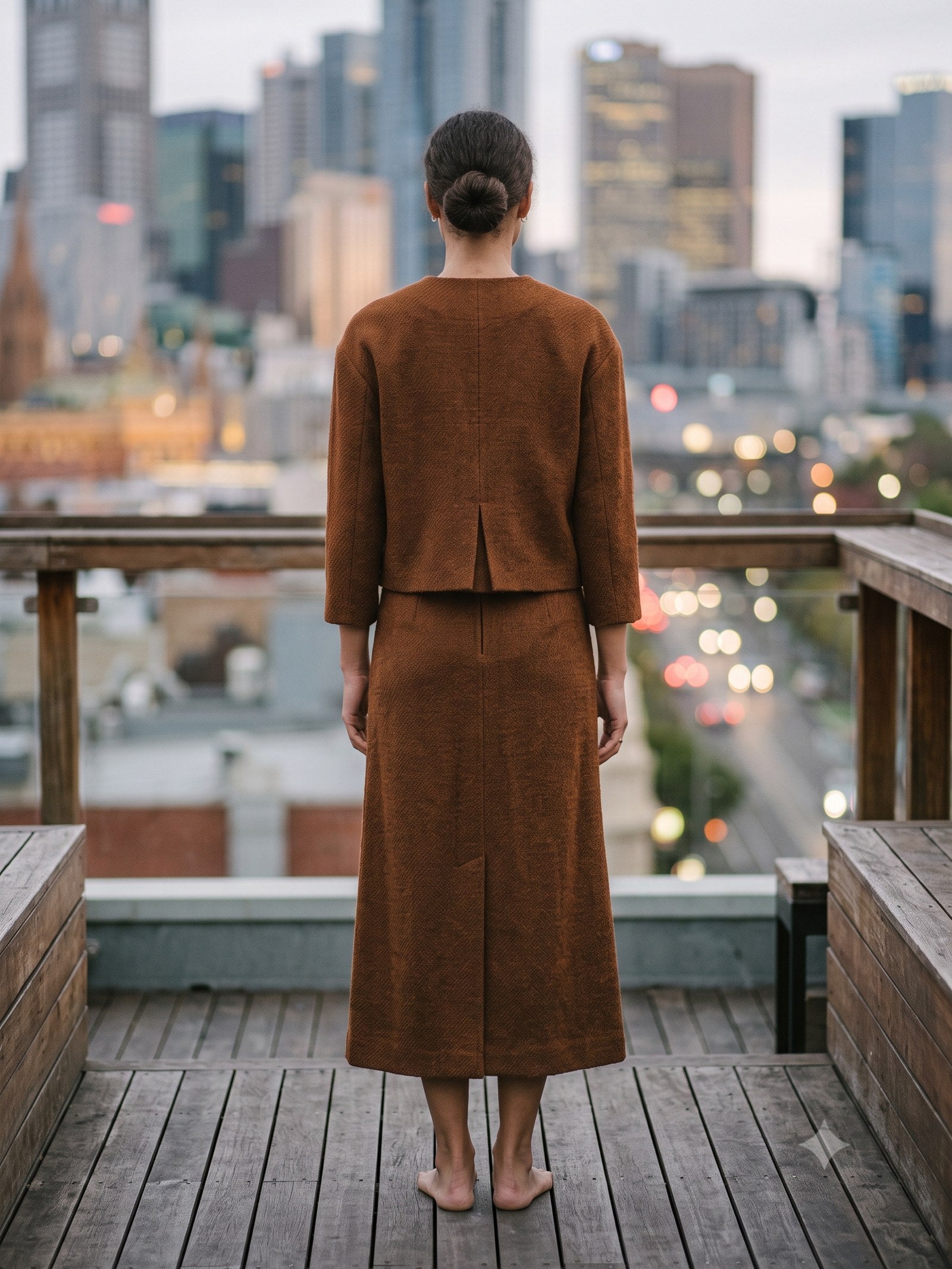 Sconce Mohair Skirt Suit in Truffle, back
