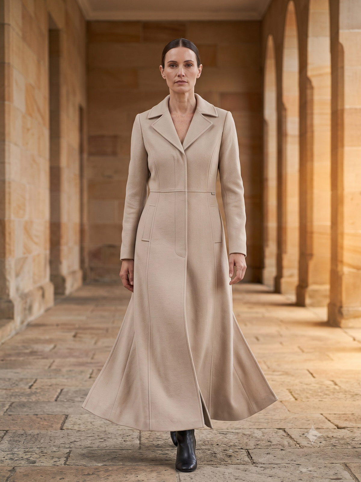 Shelter Wool Car Coat in Oat, in motion