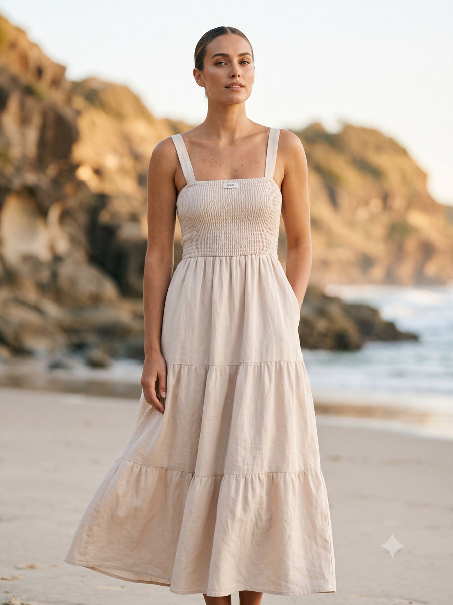 Shoreline Shirred Linen Maxi
