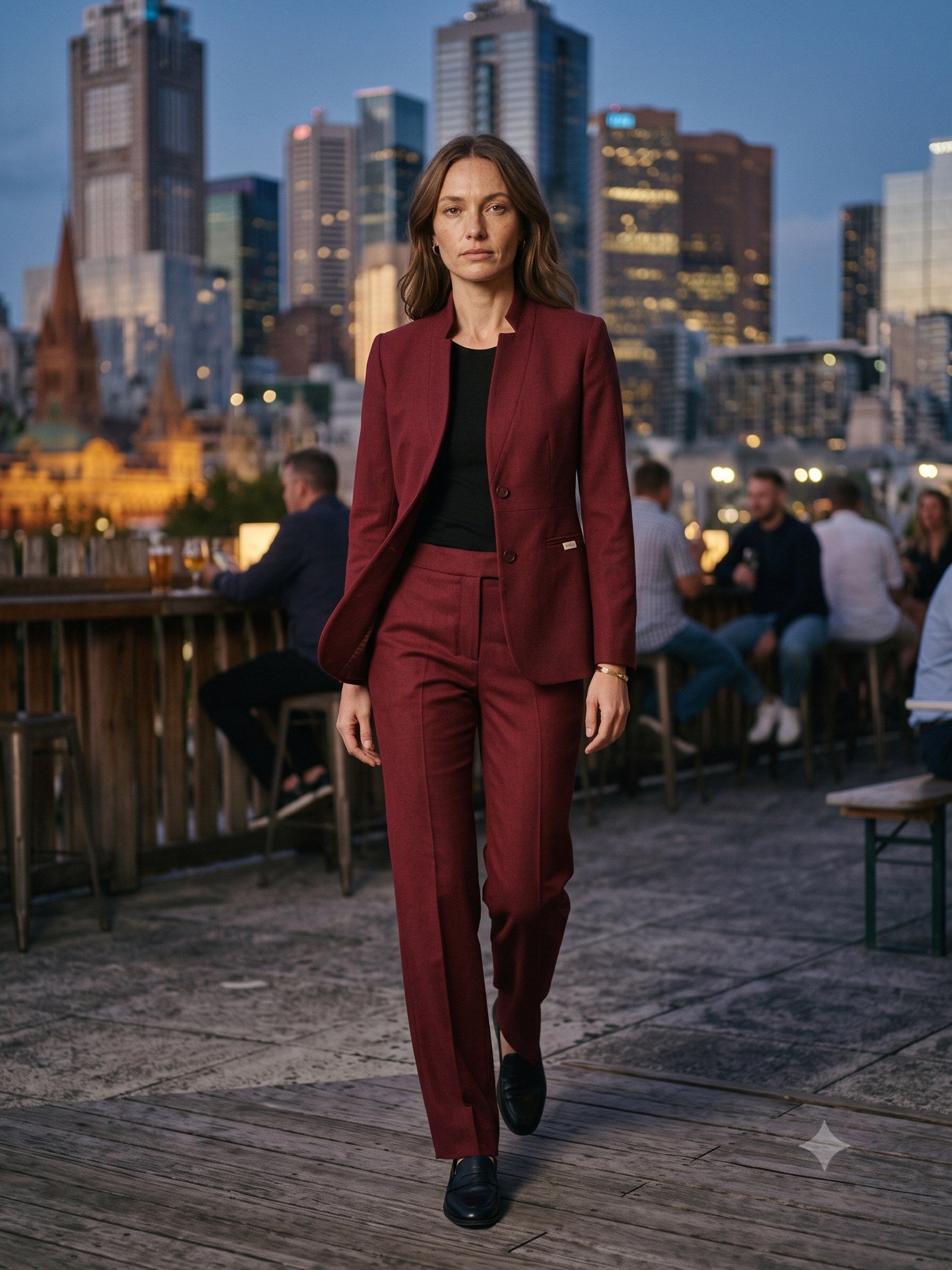 Smoulder Cigarette Trouser in Garnet, in motion